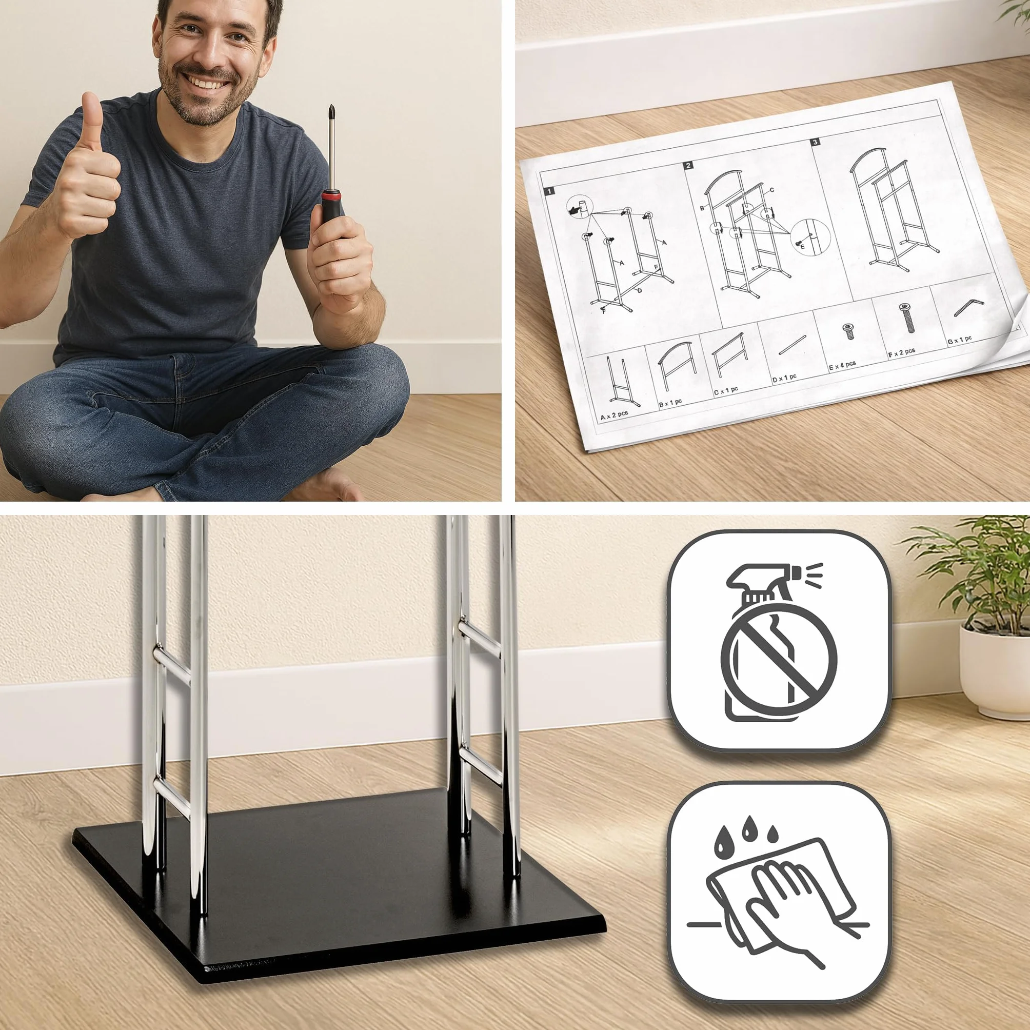 HAKU Servo Muto da uomo Rovere San Remo, nero, MDF, metallo - Dim. L 46 cm x A 109 cm x P 46 cm, Stile Moderno