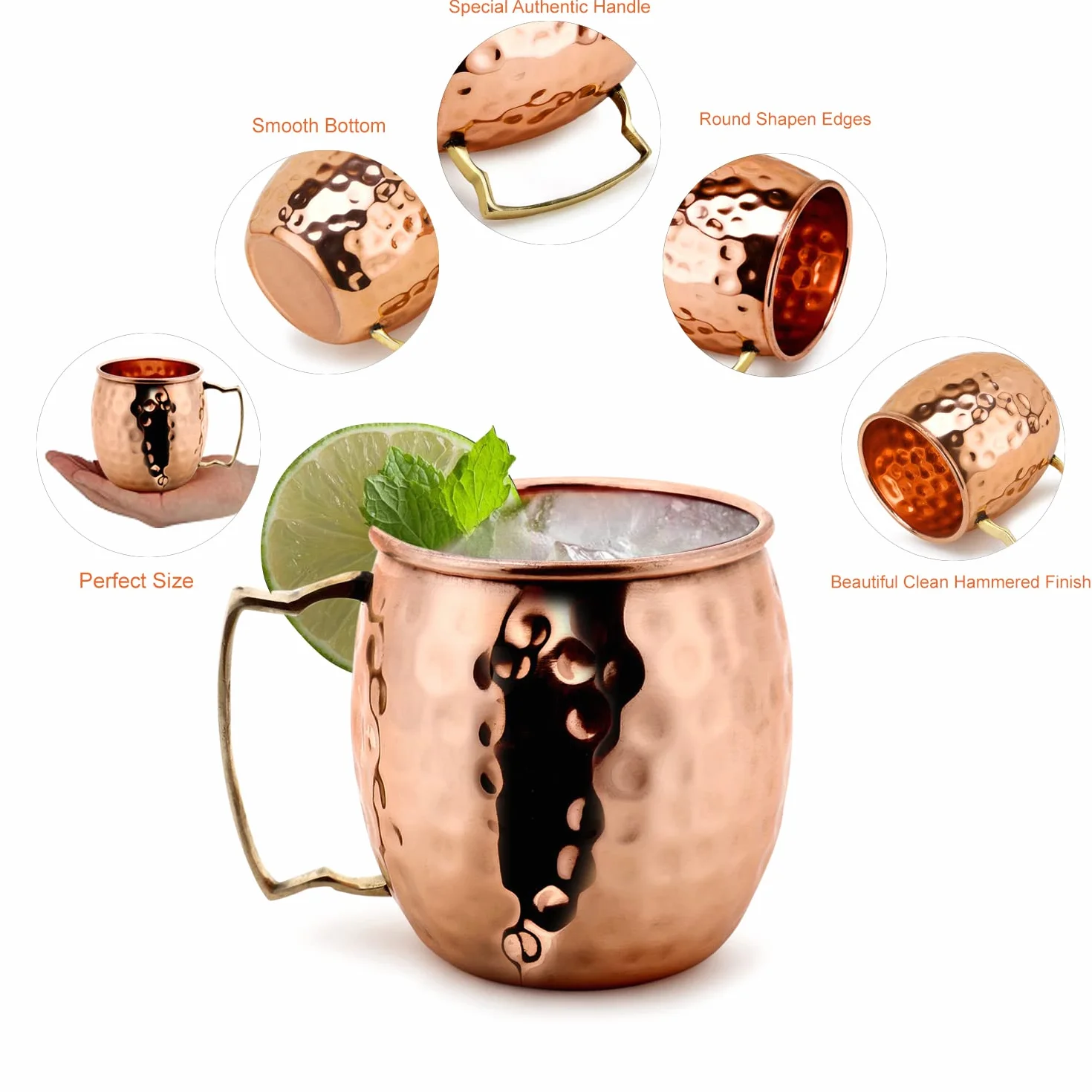 Tazza Zap Impex in puro rame martellato set da 4 per bevande fredde