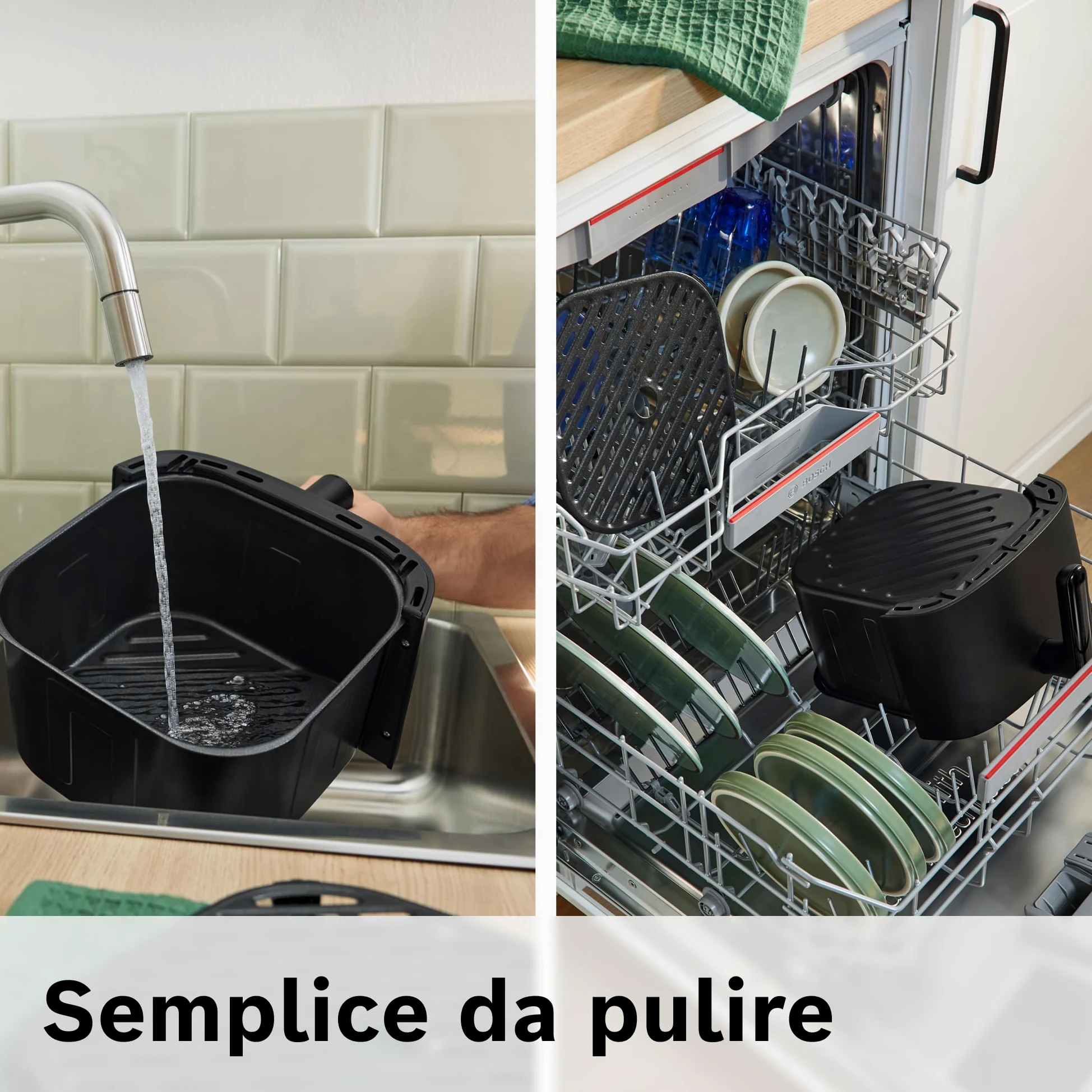 Bosch Serie 4 Friggitrice ad Aria MAF462B0, Air Fryer 6,1 L, 7 Programmi, Doppia Resistenza, Funzioni Defrost e Mantenimento in Caldo, Touchscreen, Cottura fino al 60%* Più Veloce, Nero