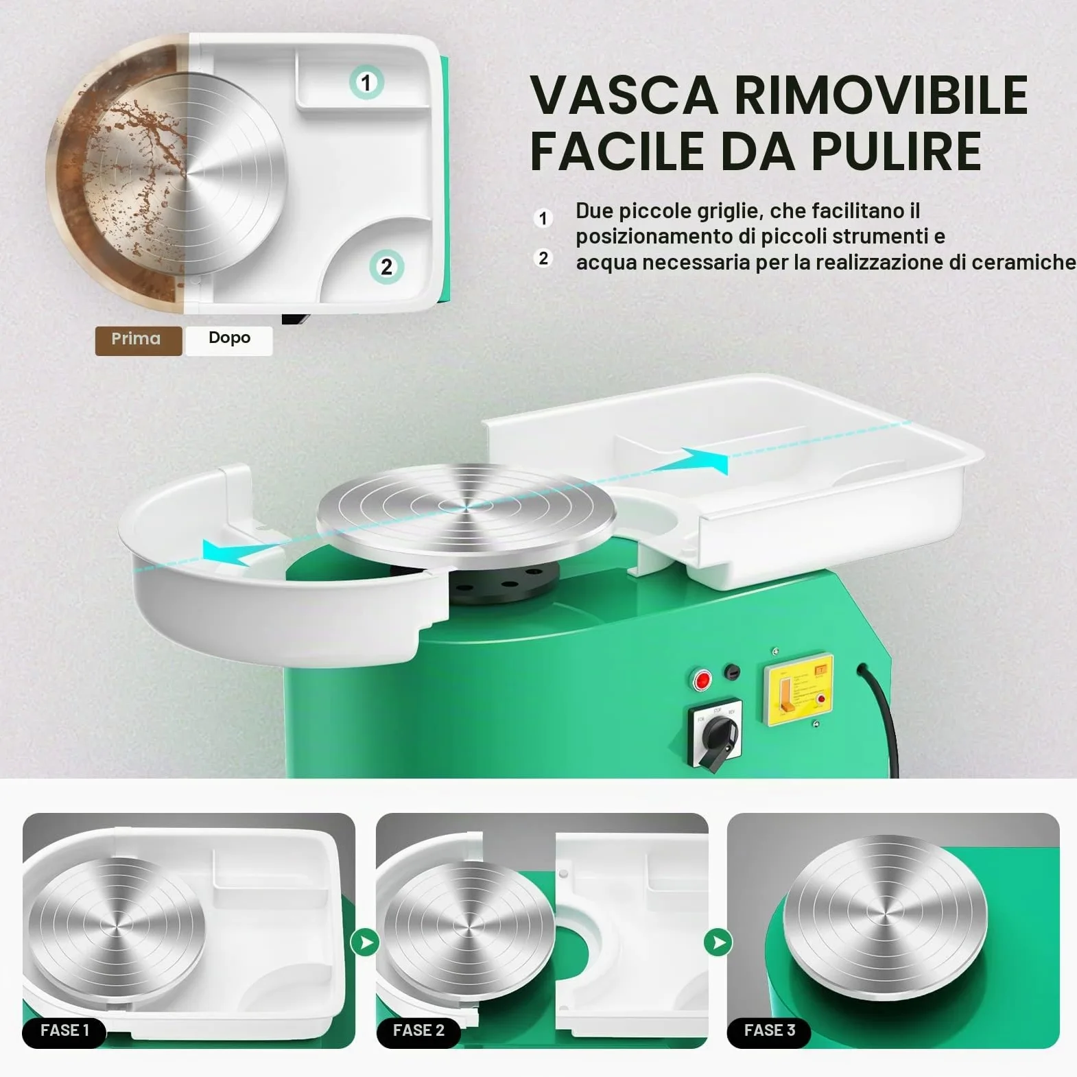 Tornio per Ceramica Elettrico, 350W 25CM Tornio per Argilla Macchina con Bacino ABS Rimovibile, Pedale e Strumenti di Modellazione, Ruota di Ceramica che Forma Macchina Adatta