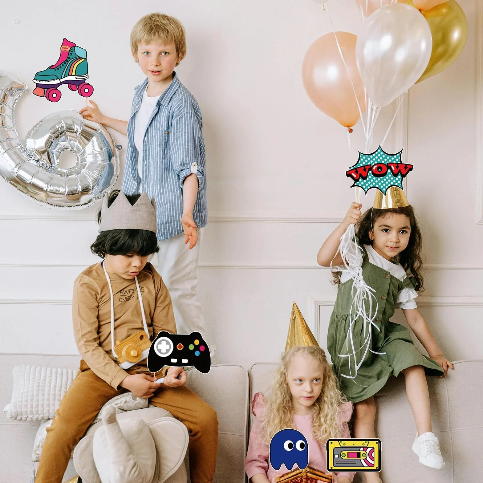 21 pezzi Accessori di Scena per Foto Anni '80, Decorazione per Feste Fotografice, Oggetti di Scena Musicali, Tema Retrò Anni '80 Decorazione per Feste, Decorazioni Creative