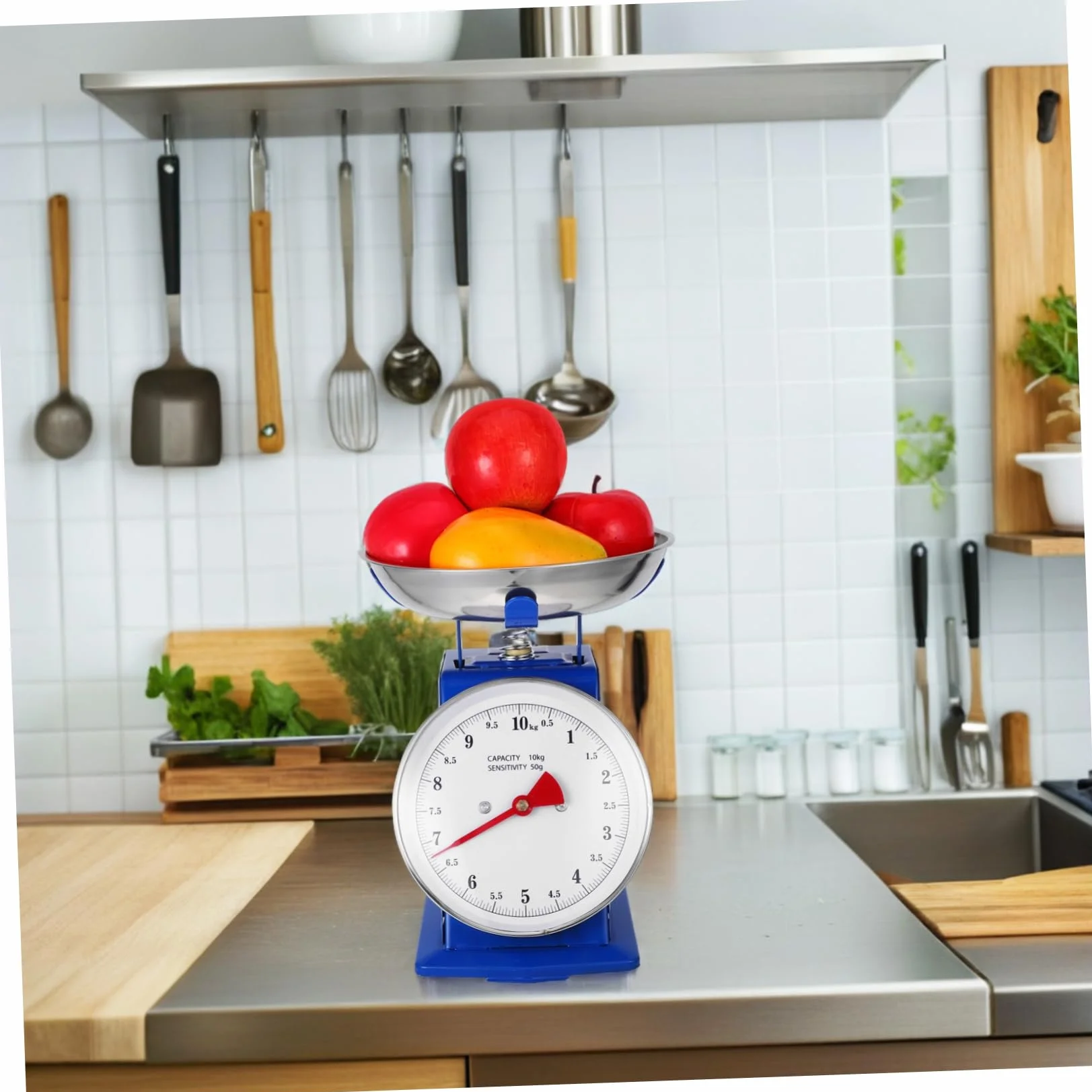 POPETPOP Bilancia Da Cucina Meccanica Per Alimenti: Bilancia Vintage in Acciaio Inossidabile Da 10 Kg Con Vassoio Staccabile Per La Cottura Al Forno E La Preparazione Dei Pasti, Display