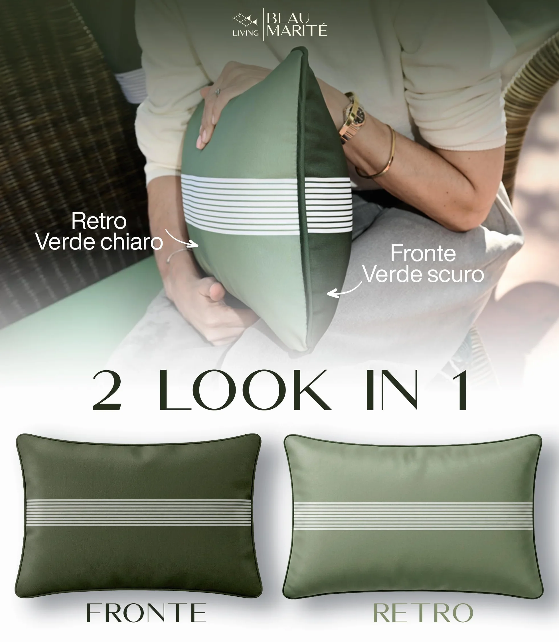Set 2 Federe Cuscini da Esterno 30x50 cm – Impermeabili, Antimacchia, Resistenti ai Raggi UV – Morbide e Lavabili – Copricuscini Decorativi per Giardino, Balcone, Terrazza – Verde