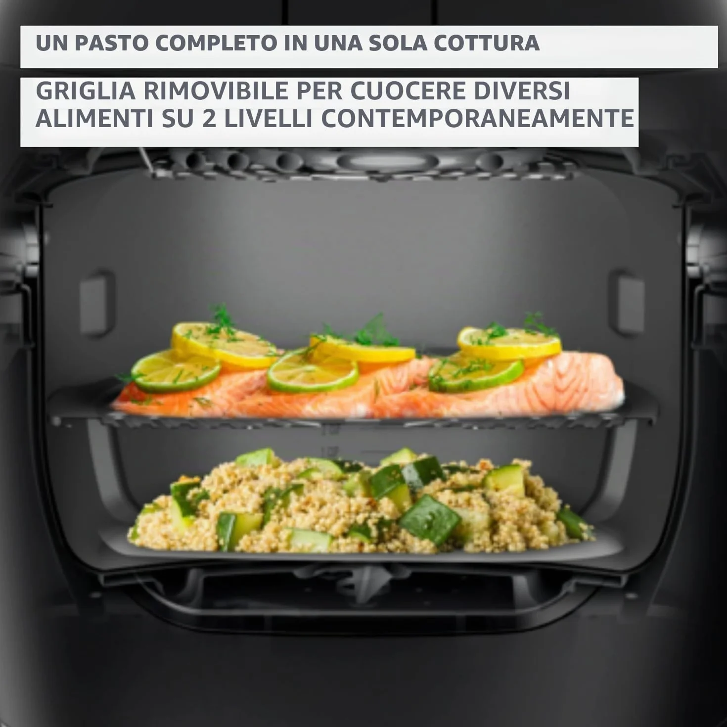 Moulinex Multicook & Fry MZ730BF0 Multicooker e friggitrice ad aria, 12 programmi, cottura 2 piani, 6 L, grigio