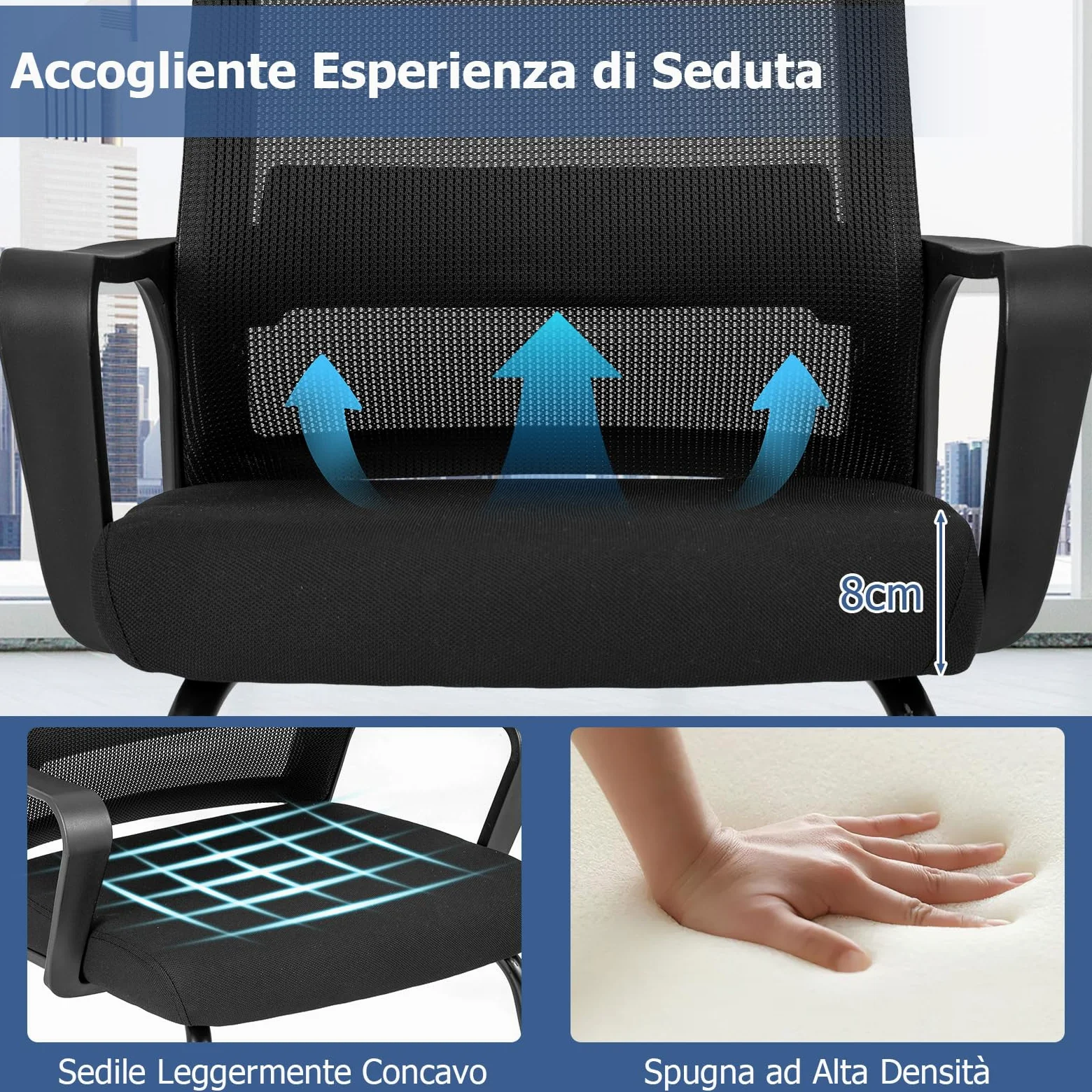 COSTWAY Sedie Sala d'Attesa con Braccioli, Poltrona da Ufficio con Struttura in Metallo, Sedia Imbottita Senza Ruote, per Ospiti per Ufficio Riunioni Conferenza, 62 x 59 x 94 (2)