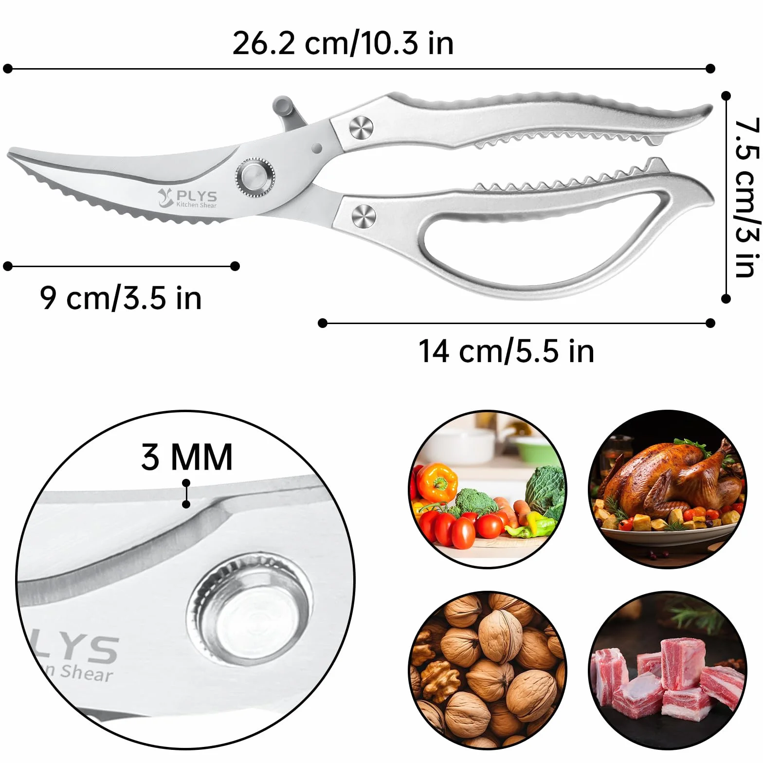 Forbici da Cucina Acciaio Inox Trinciapollo Professionale Forbice Cucina Argento