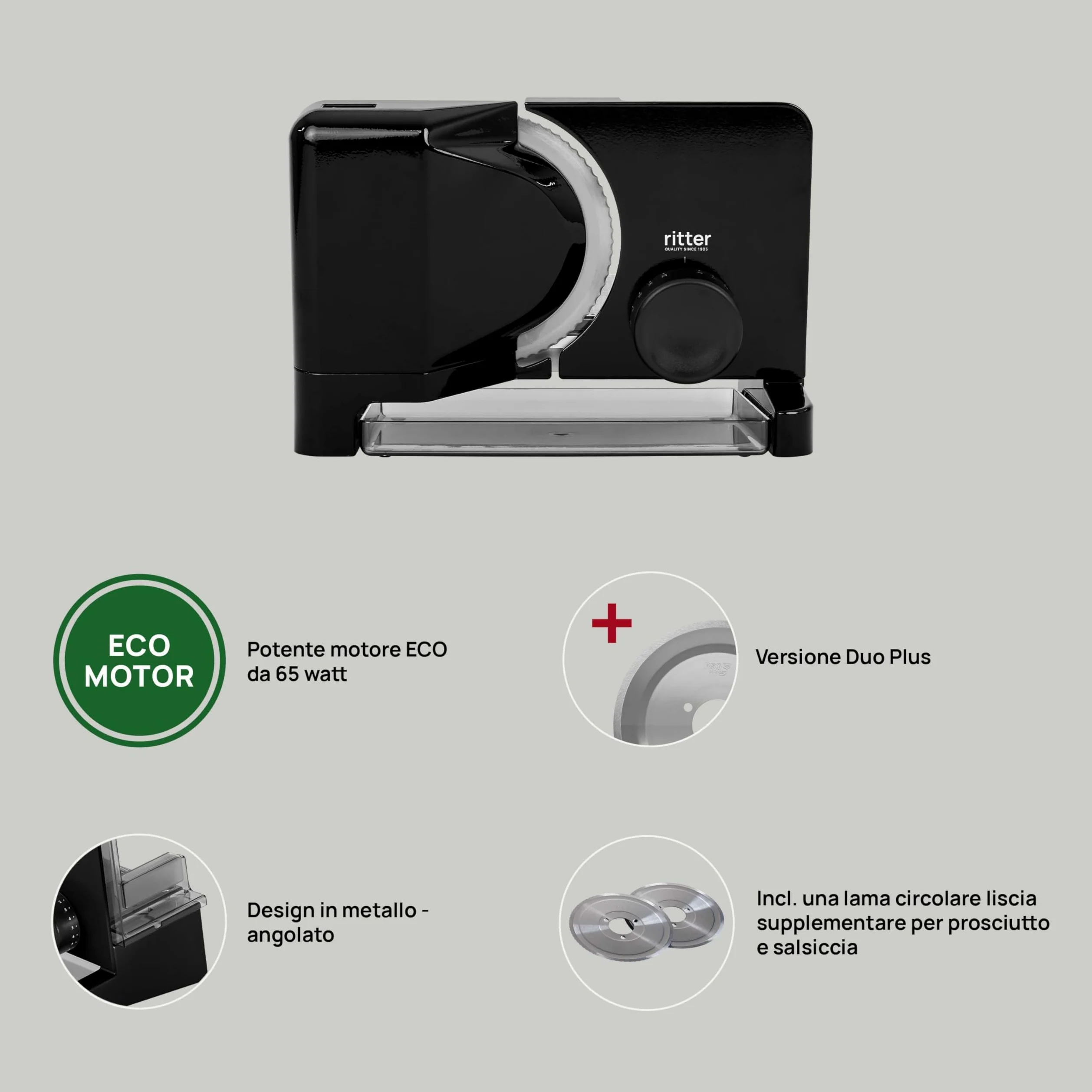 affettatrice universale ritter E 16 Duo Plus, affettatrice universale elettrica con motore ECO, made in Germany, nero