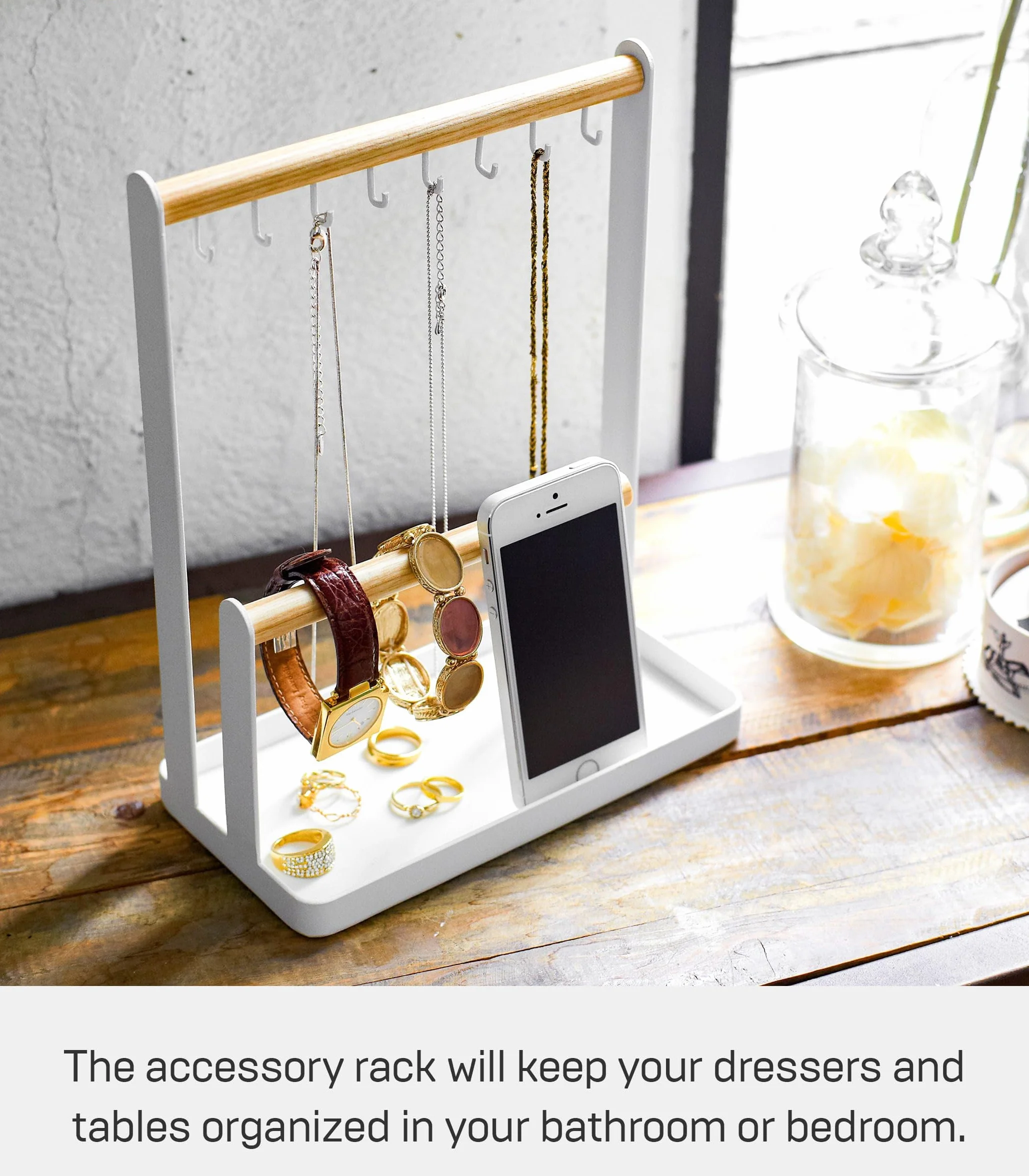 YAMAZAKI TOSCA Accessory Stand White Steel Wood 20 x 10.5 x 28.5 cm