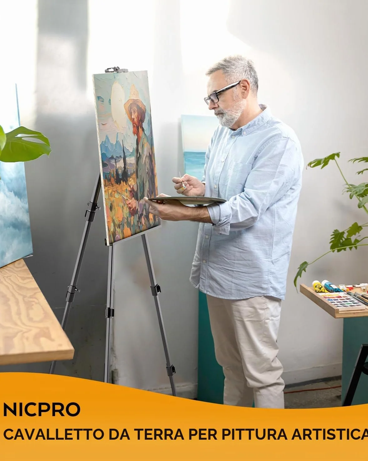 Nicpro cavalletto pittura in alluminio nero altezza regolabile 43-168 cm