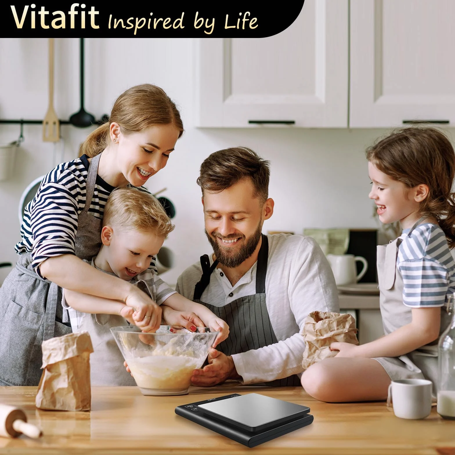 Vitafit 5kg Bilancia Cucina Digitale, Precisione 0.1g dalla Nostra Bilancia Fabbrica Professionale Dal 2001, Bilancia Alimentare Funzione Percentuale per cucinare & caffè, Acciaio Inox, LED, Nero