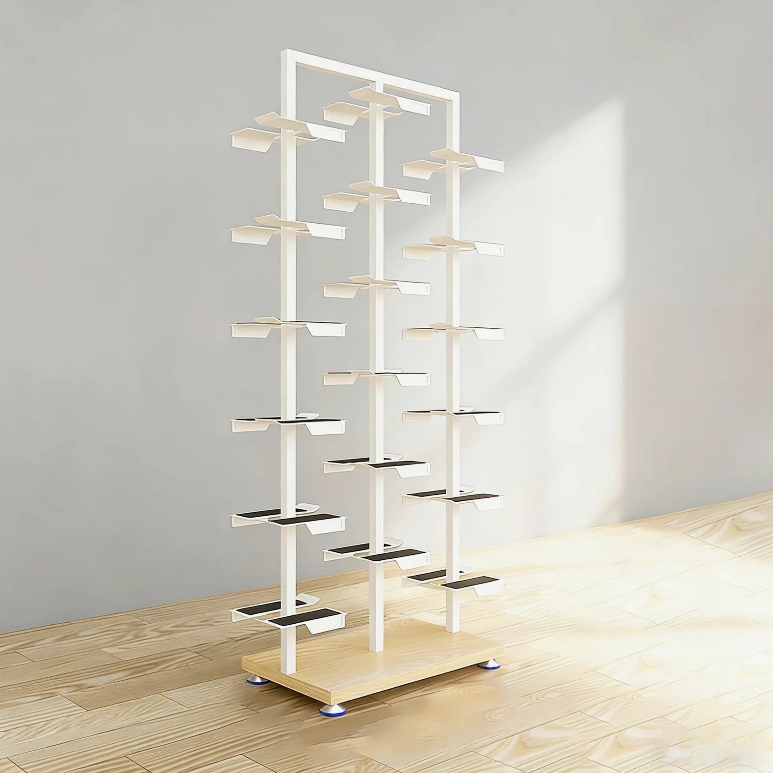 UrbanUp Espositore Scarpe Grande Espositore per Scarpe, Portascarpe Salvaspazio per Spazio di Lavoro, Scaffali Sospesi per L'ingresso di Un Negozio di Articoli per la Casa(White+wood B,L)