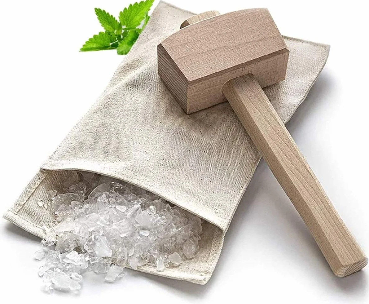 Lewis Bag and Manual Rompighiaccio, borsa per ghiaccio riutilizzabile in cotone con accessori in legno Bar Kitchen Accessory Kit per Crushes Ice Dried Ice. (2 pezzi)