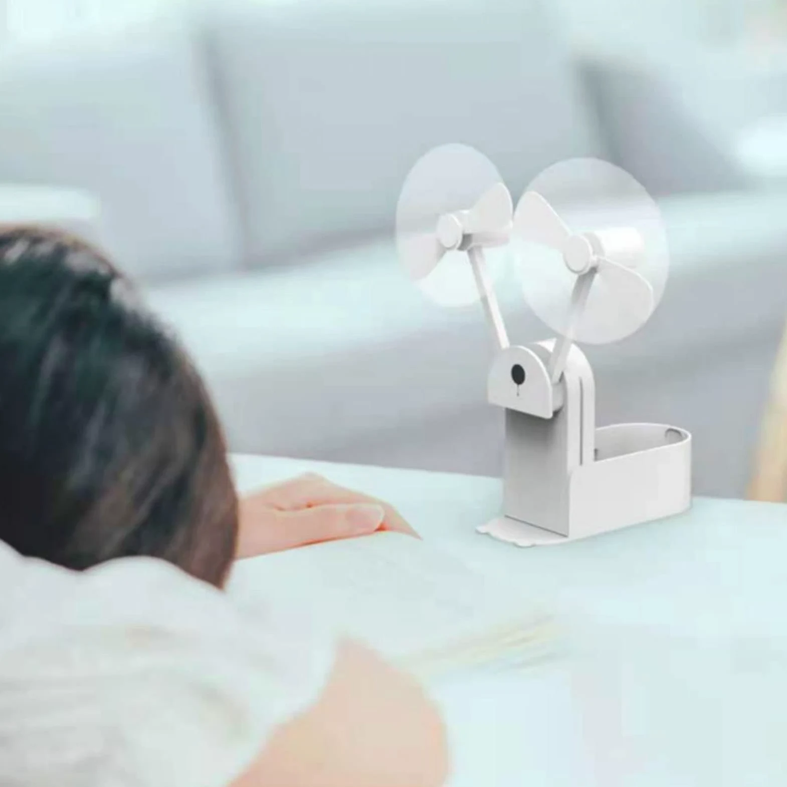 Doppio ventilatore portatile ricaricabile – Ventilatore USB portatile pieghevole per viaggi, attività all'aperto, uso personale – Design compatto e leggero per comodità