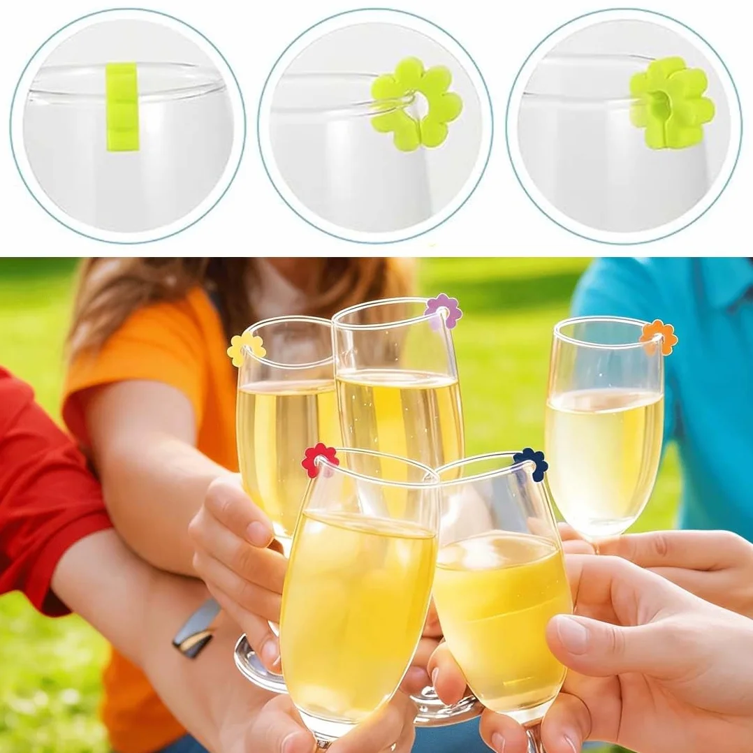 Segna Bicchieri Calici in Silicone, Anelli Identificatori Colorati per Feste, Champagne e Cocktail, 24 Pezzi