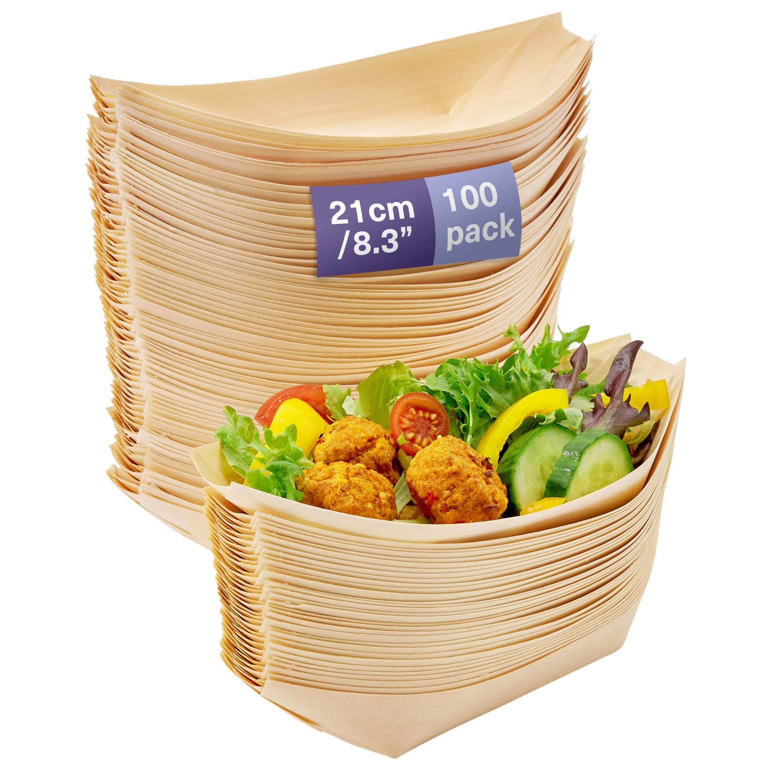 Matana 100 Barchette in Bambù Monouso, 21x11cm - Ciotole in Legno Biodegradabili per Finger Food
