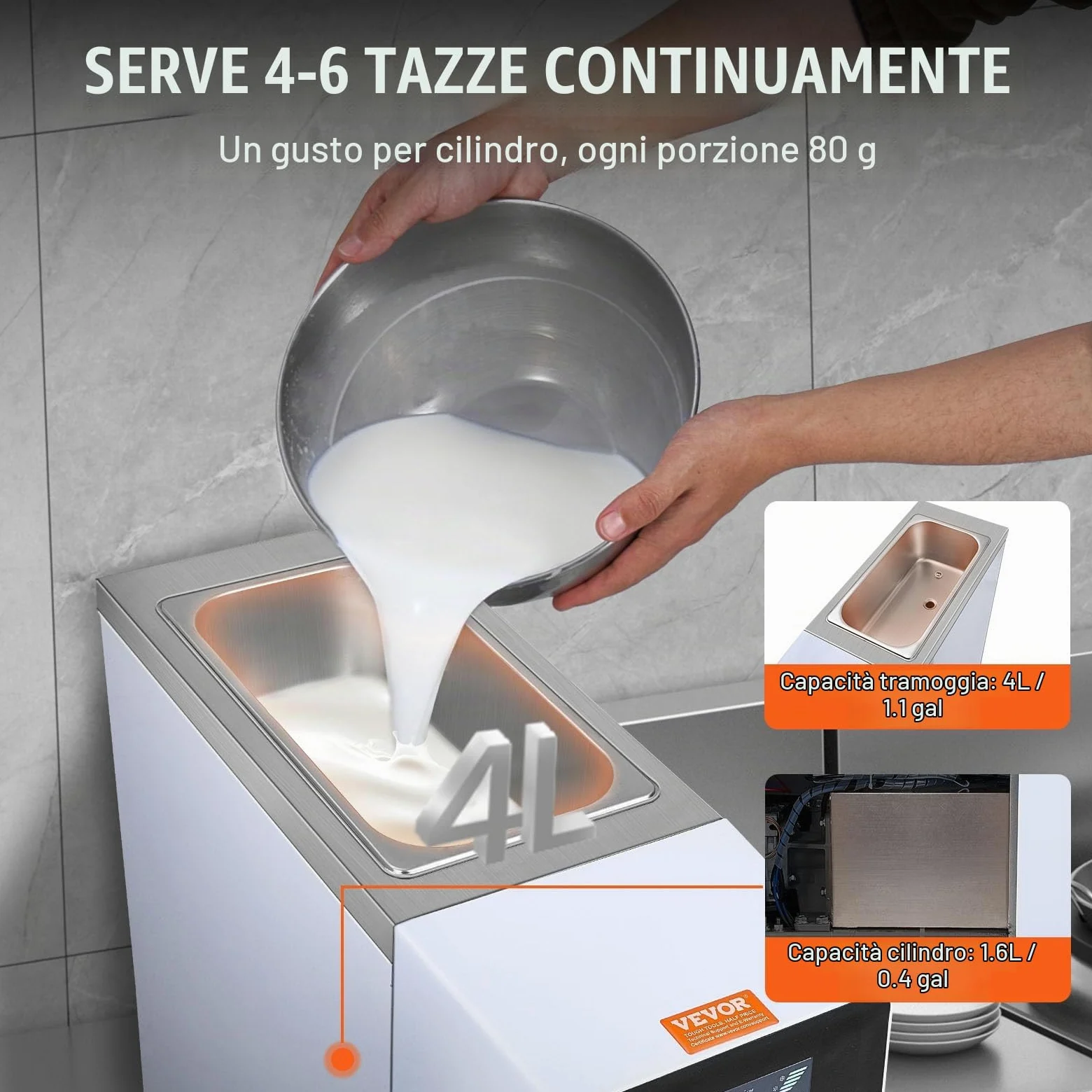 VEVOR Macchina per Gelato Morbido Commerciale, Resa 10 L/H, Macchina per Gelato Soft da Banco 900 W Monogusto, Tramoggia da 4 Litri Cilindro da 1,6 L, Pannello LCD Autopulente, Bar, Ristorante, Hotel