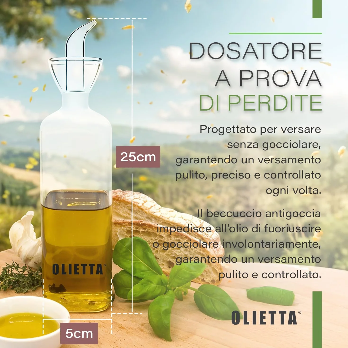 Olietta Oliera da Tavola Salvagoccia in Vetro per Olio e Aceto 500ml 0,5 litri