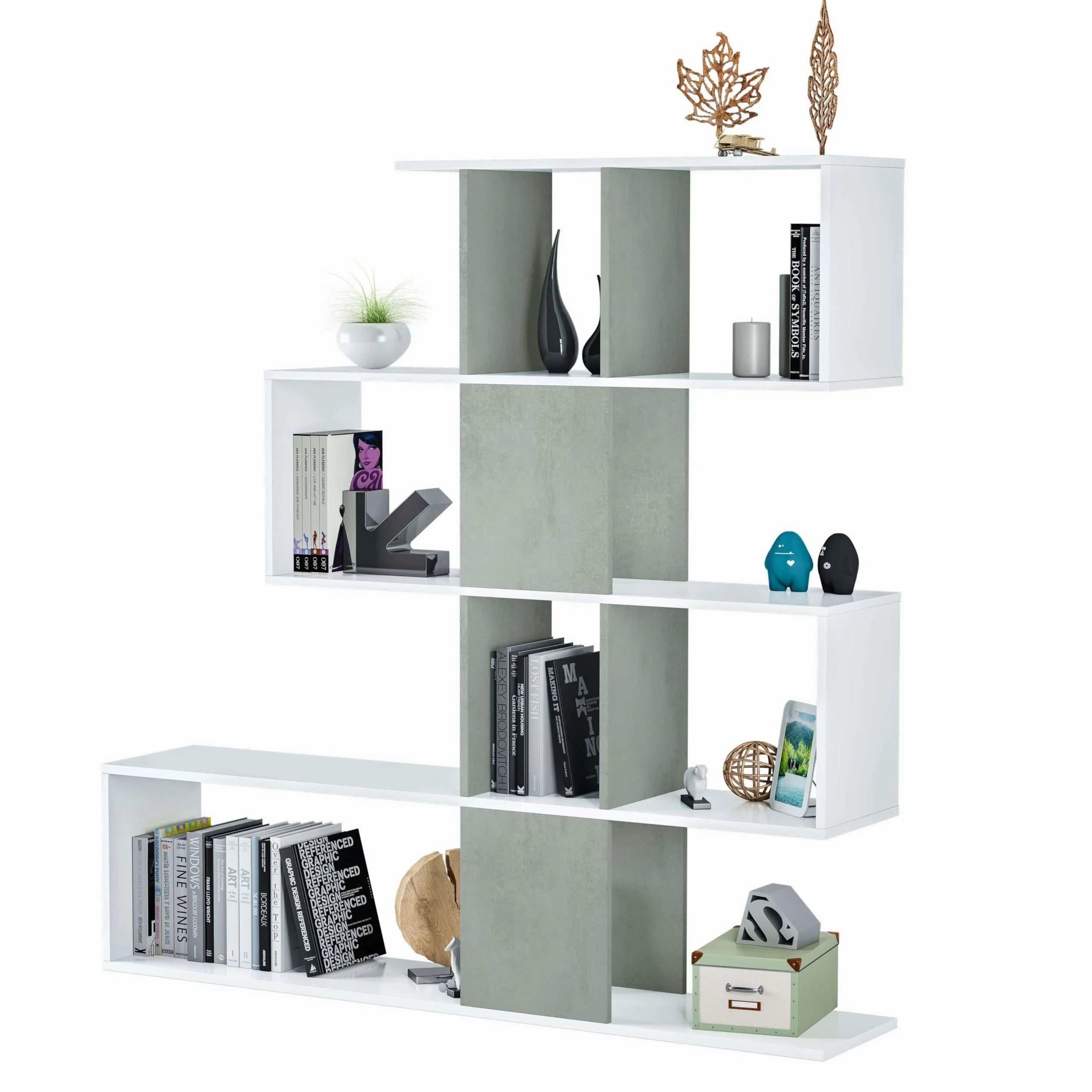 Dmora Kafka H03 Libreria, Grigio/Bianco, 145 x 29 x 145, Melamina