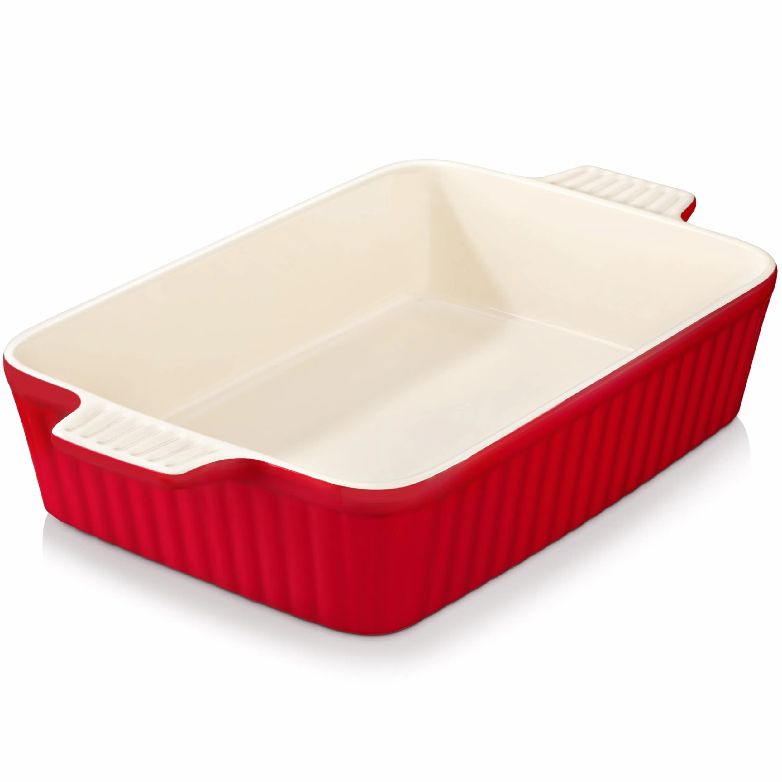MALACASA Serie BAKE, Teglia Rettangolare in Porcellana da 4200 ml, Grande Teglia con Manici per Gratin e Casseruole, Lavabile in Lavastoviglie, Rosso