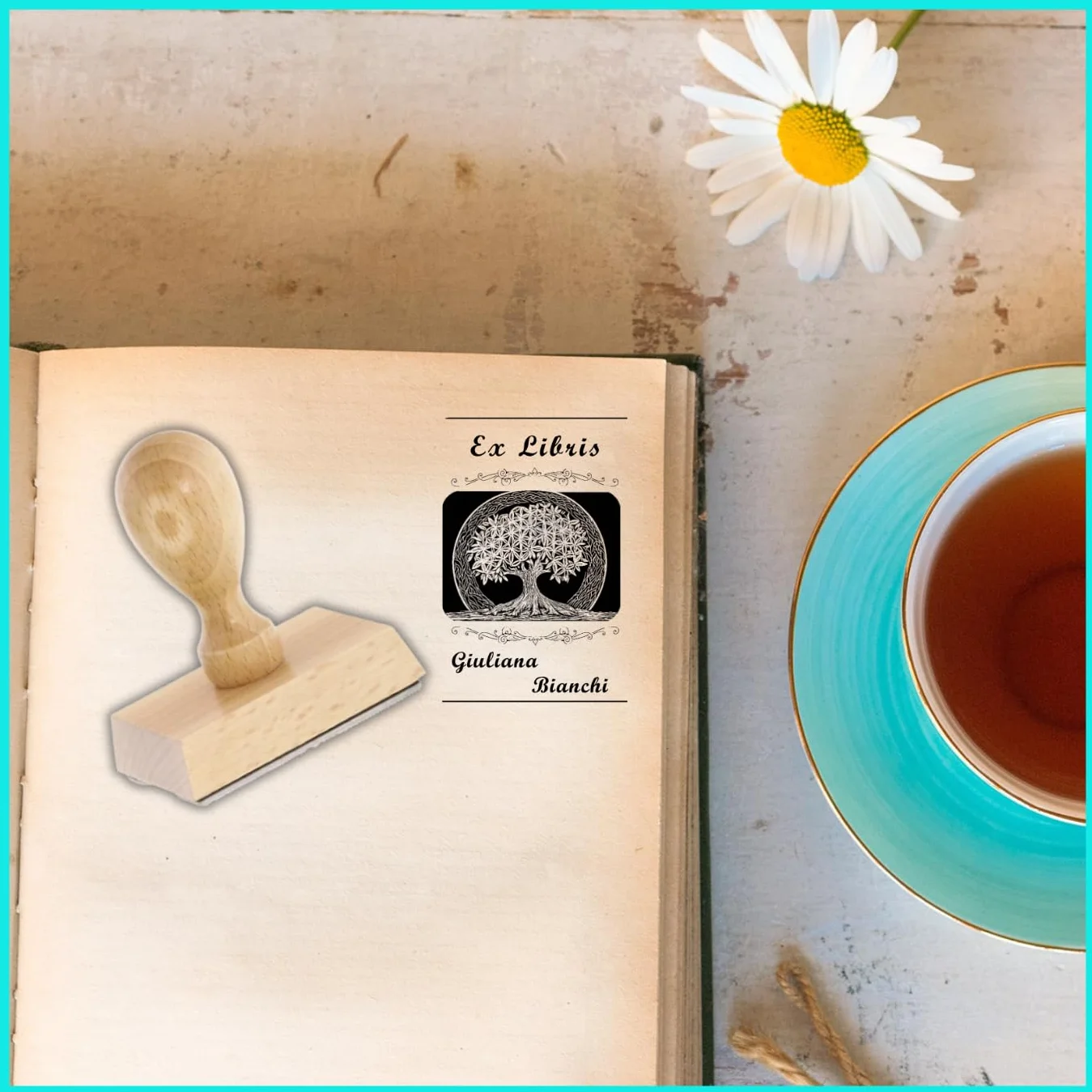 Ex Libris Timbro Personalizzabile | Ex Libris Timbro Personalizzato in Legno | ALBERO DELLA VITA | Template Grafici Pronti da Personalizzare | Idea Regalo per Appassionati di Lettura
