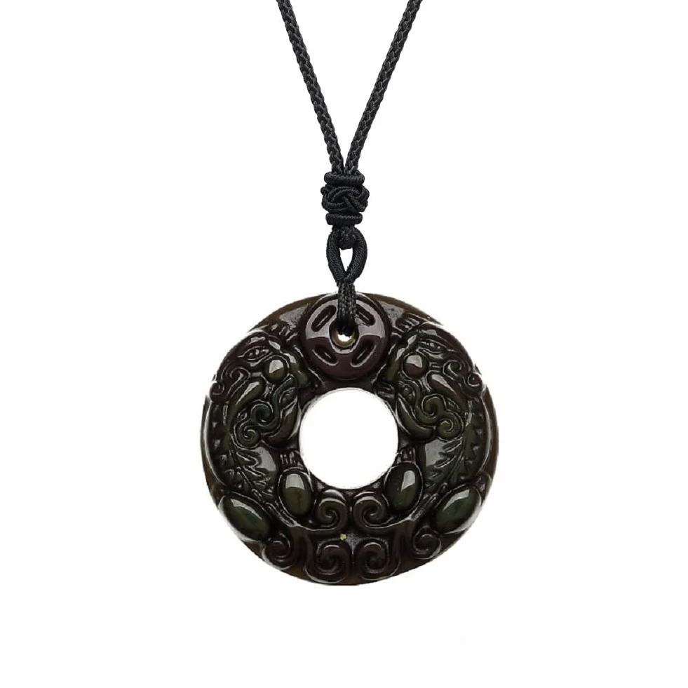Pendente Pixiu Intarsiato in Pietre Naturali Benefiche, Collana Unisex Laccio Regolabile
