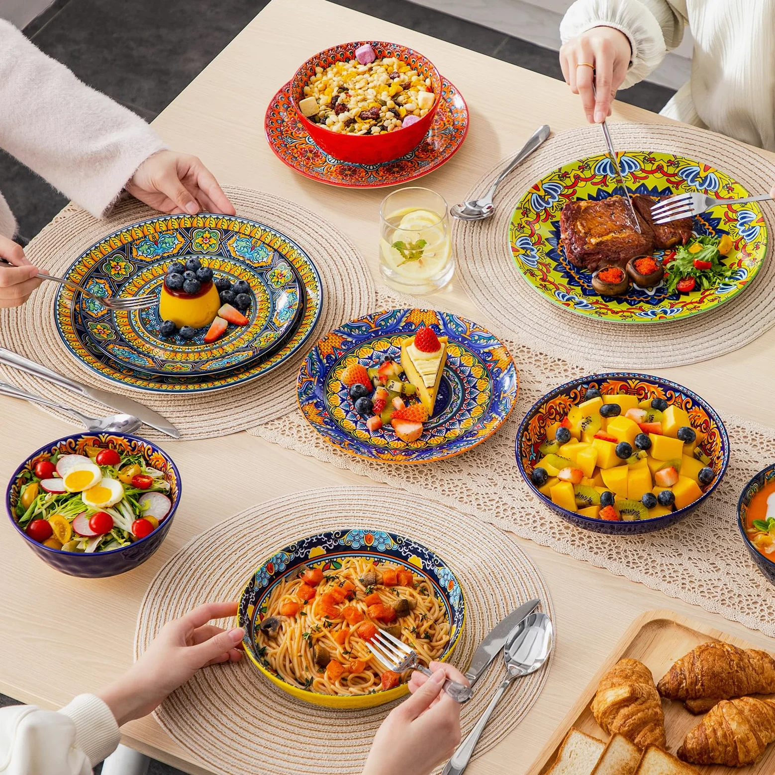 Servizio di piatti in porcellana per 6 persone Servizio di piatti vancasso KRVI da 24 pezzi con piatti piani, piatti da dessert, piatti fondi e ciotole, servizio da tavola Boho per 6 persone