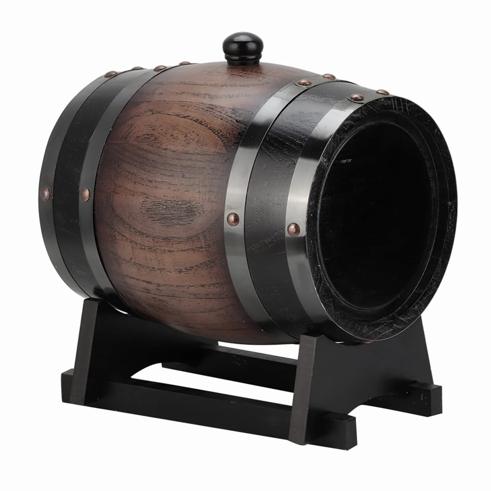 Botte di Vino Rosso in Quercia Nera a Strisce Vintage da 3 Litri, Accessori per Vino Vintage con Rubinetto Botte di Vino Contenitore per Brandy Secchiello