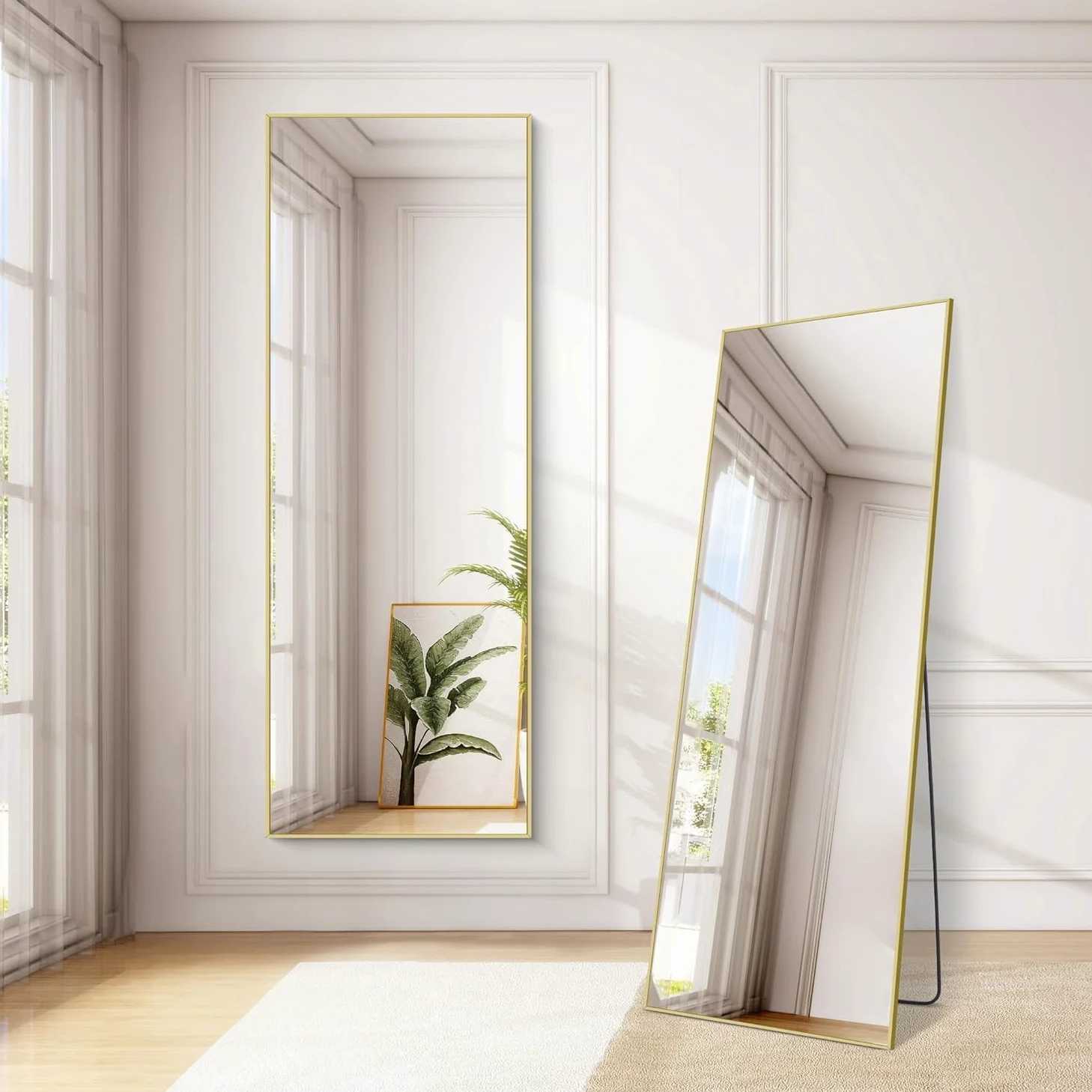 Specchio da Terra, 161 x 52 cm Specchio Rettangolare con Cornice in Alluminio Oro per Bagno, Camera da Letto, Ingresso e Corridoio