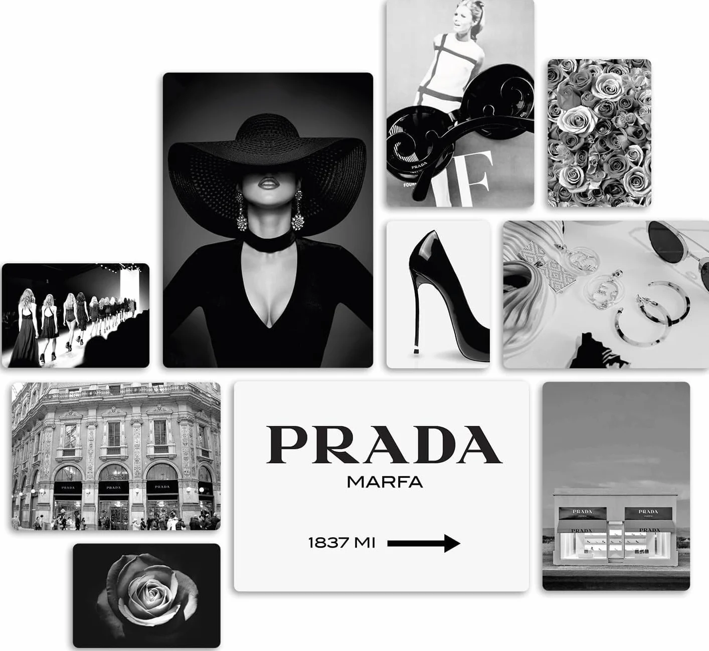Giallobus Set 10 quadri Multi pannello Fashion Prada Marfa Legno Mdf 42x29,7cm 29,7x21cm 21x14,85cm