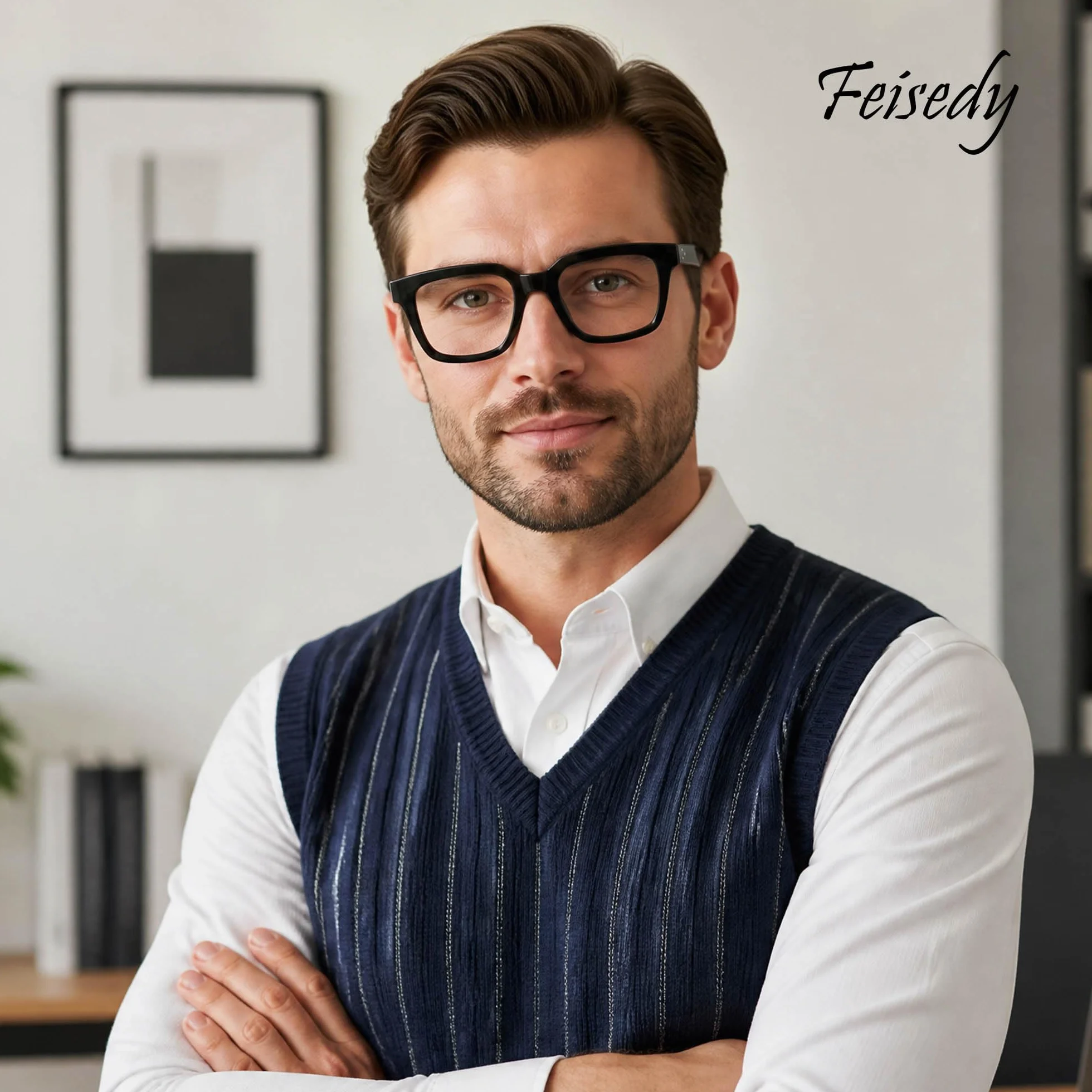 FEISEDY Montatura Occhiali da Vista Donna Uomo Lenti Trasparenti Quadrati Spessa Neutri