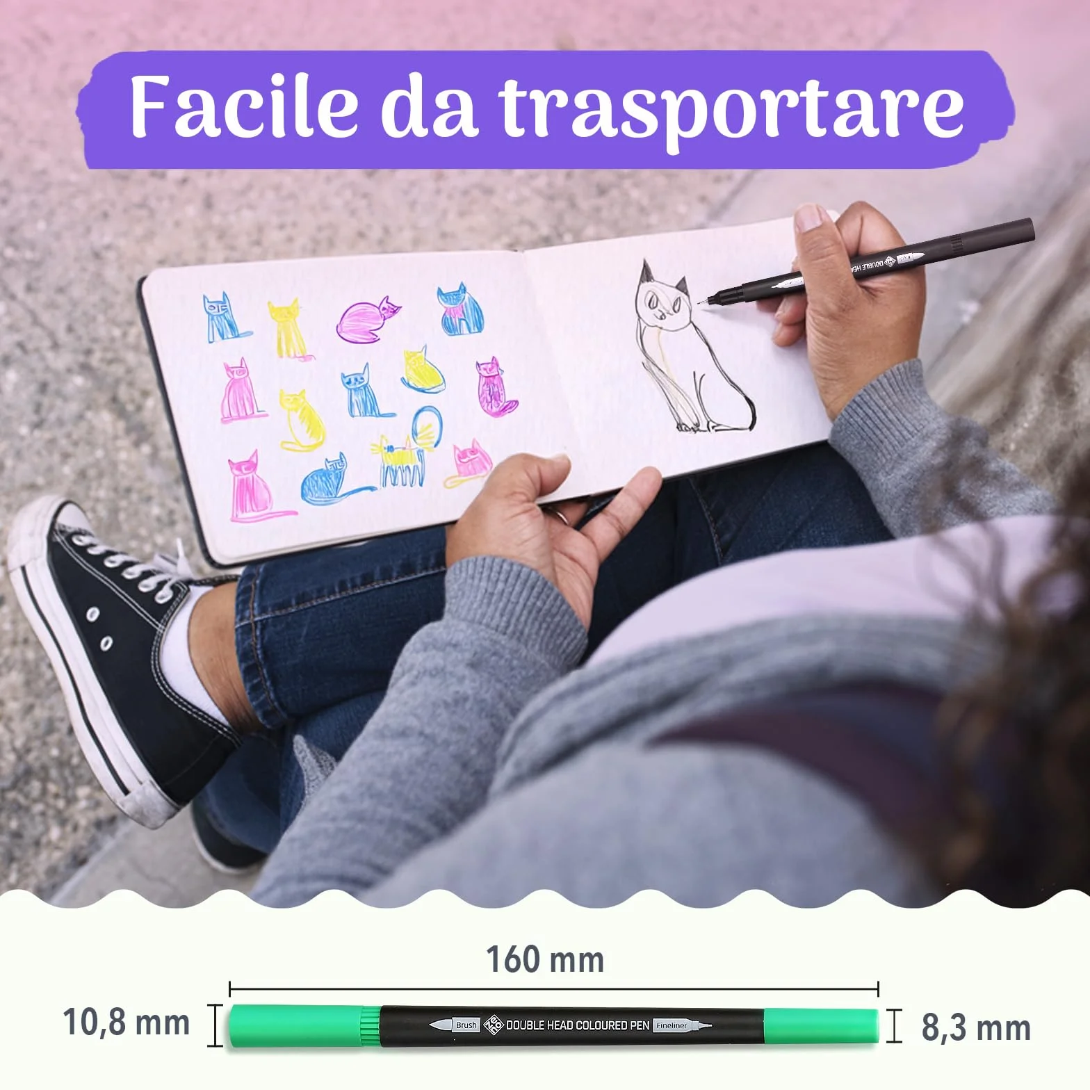 ZENO 72 Set Pennarelli Doppia Punta con Valigetta - Marker Punta Fine e Punta Pennello per Disegno