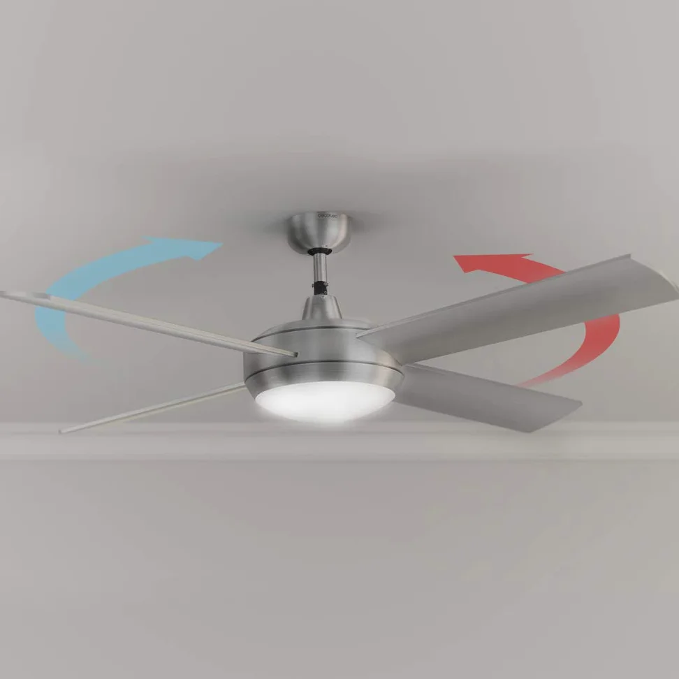 Cecotec Ventilatore da Soffitto con Telecomando, Timer e Luce LED EnergySilence Aero 570. 60 W, 132 cm di Diametro, 4 Pale, 3 Velocità, Funzione inverno, Design in Acciaio