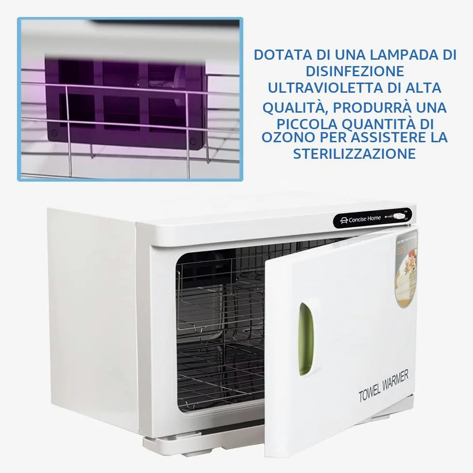 Scaldasalviette e sterilizzatore UV 2 in 1 | 23 l scaldasalviette elettrico con 2 ripiani, ideale per salone, parrucchieri, hotel e casa, bianco