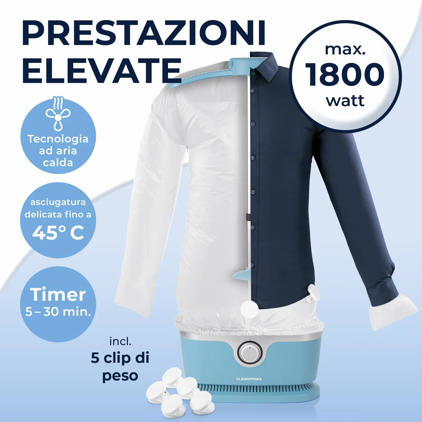 CLEANmaxx Ferro da stiro automatico per camicie PRO con attacco per pantaloni | Sostituisce ferro da stiro, vaporizzatore | Per camicie, camicette e pantaloni | Innovativo ed efficiente