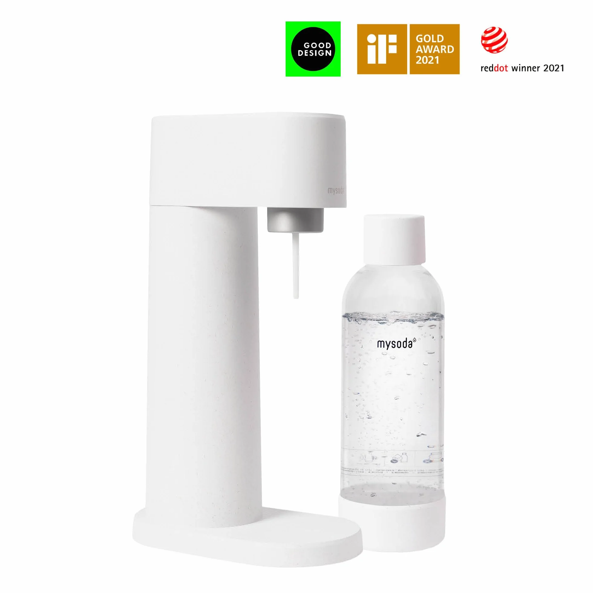 Mysoda Woody - Gasatore d’acqua per l’acqua frizzante in materiale composito di legno con bottiglia in PET e bombola CO2 inclusa - Blanco
