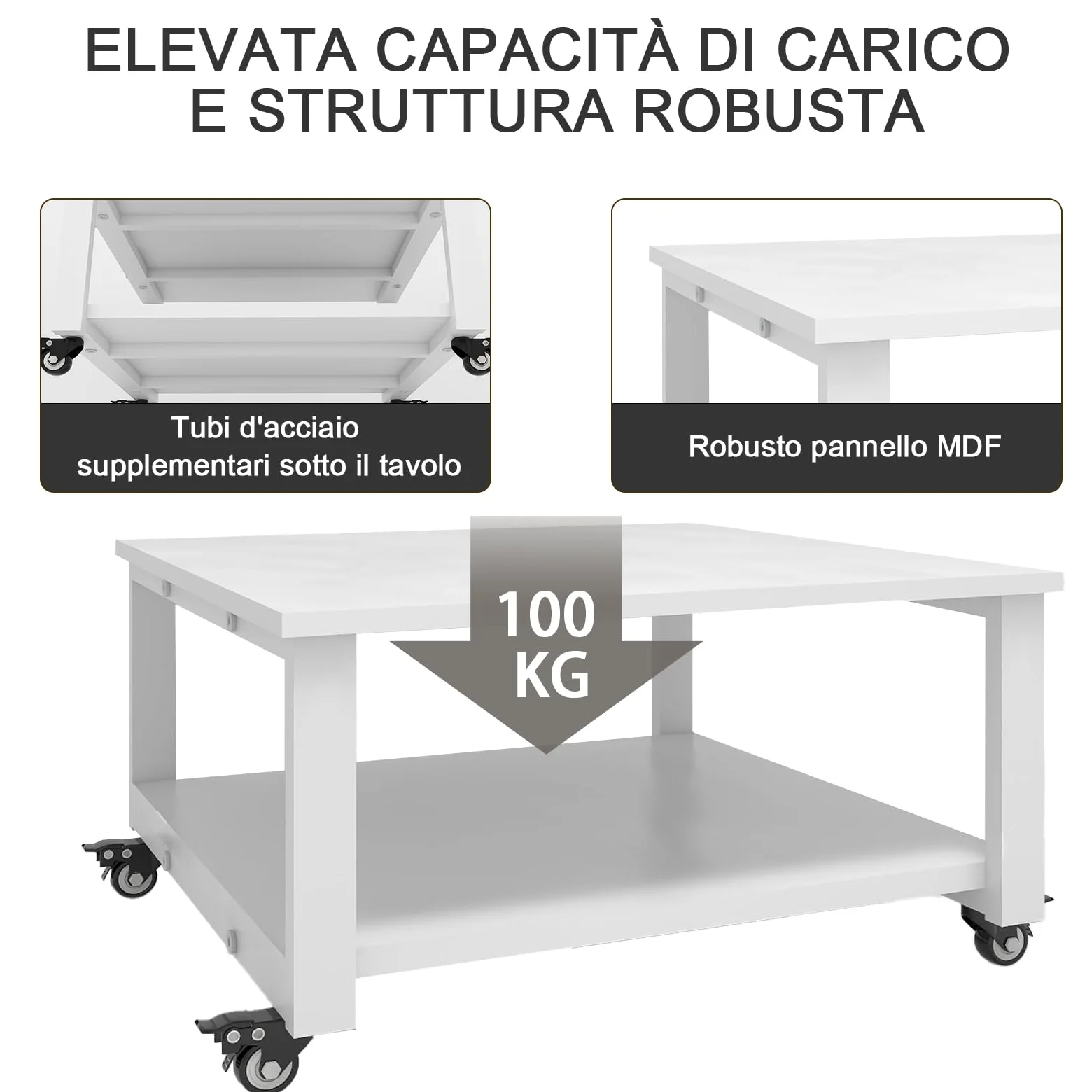 PUNCIA Supporto per Stampante a 2 Livelli Mobili per Stampanti 60x60x32,5CM Tavolo Scorrevole Gravosi Carrello Mobile Sotto il Tavolo con Rotelle Ripiano di Stoccaggio per Ufficio e Casa (Bianco)