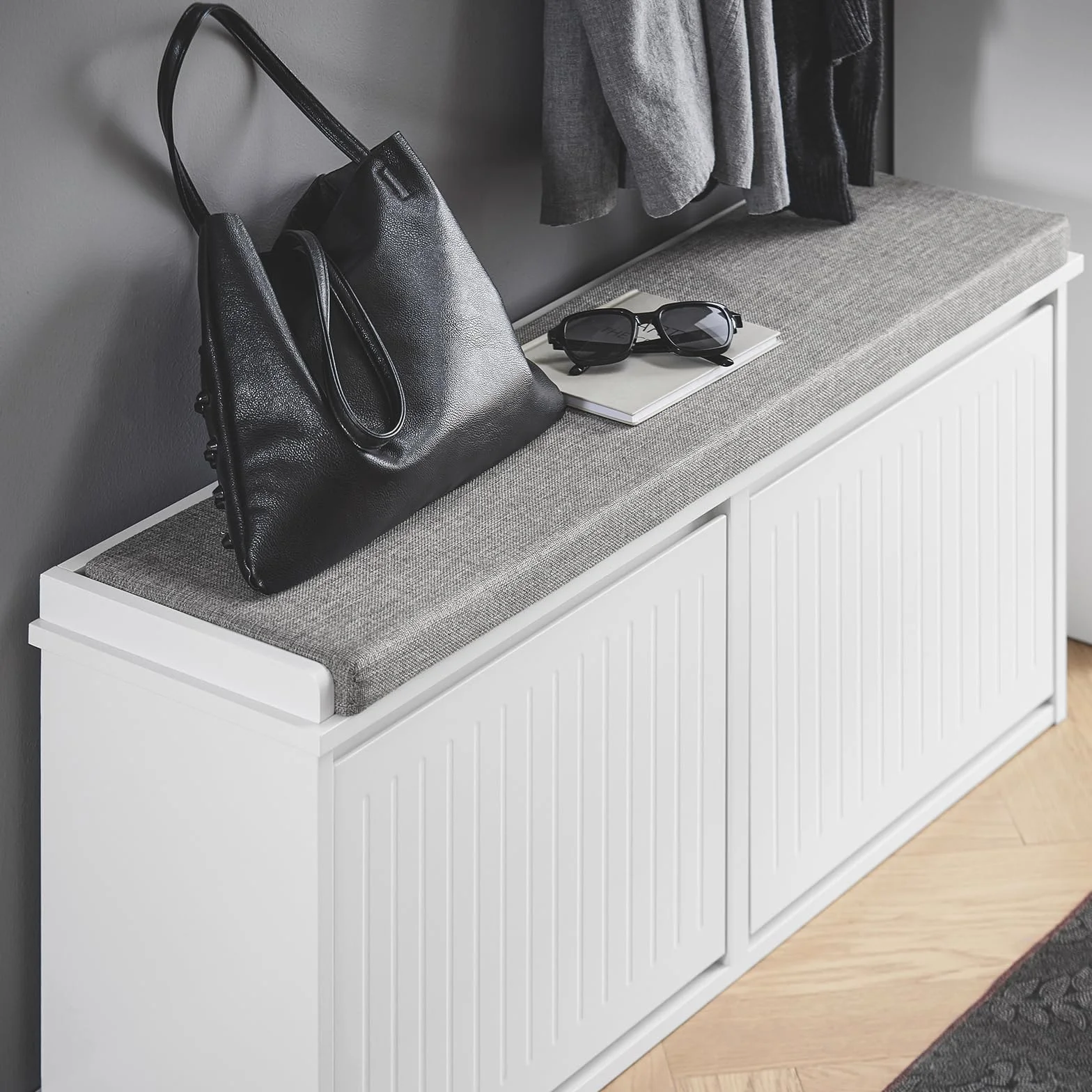 SoBuy Panca Scarpiera da Ingresso Salvaspazio Slim in Legno, 100x26x46cm, Bianco, FSR98-XL-W
