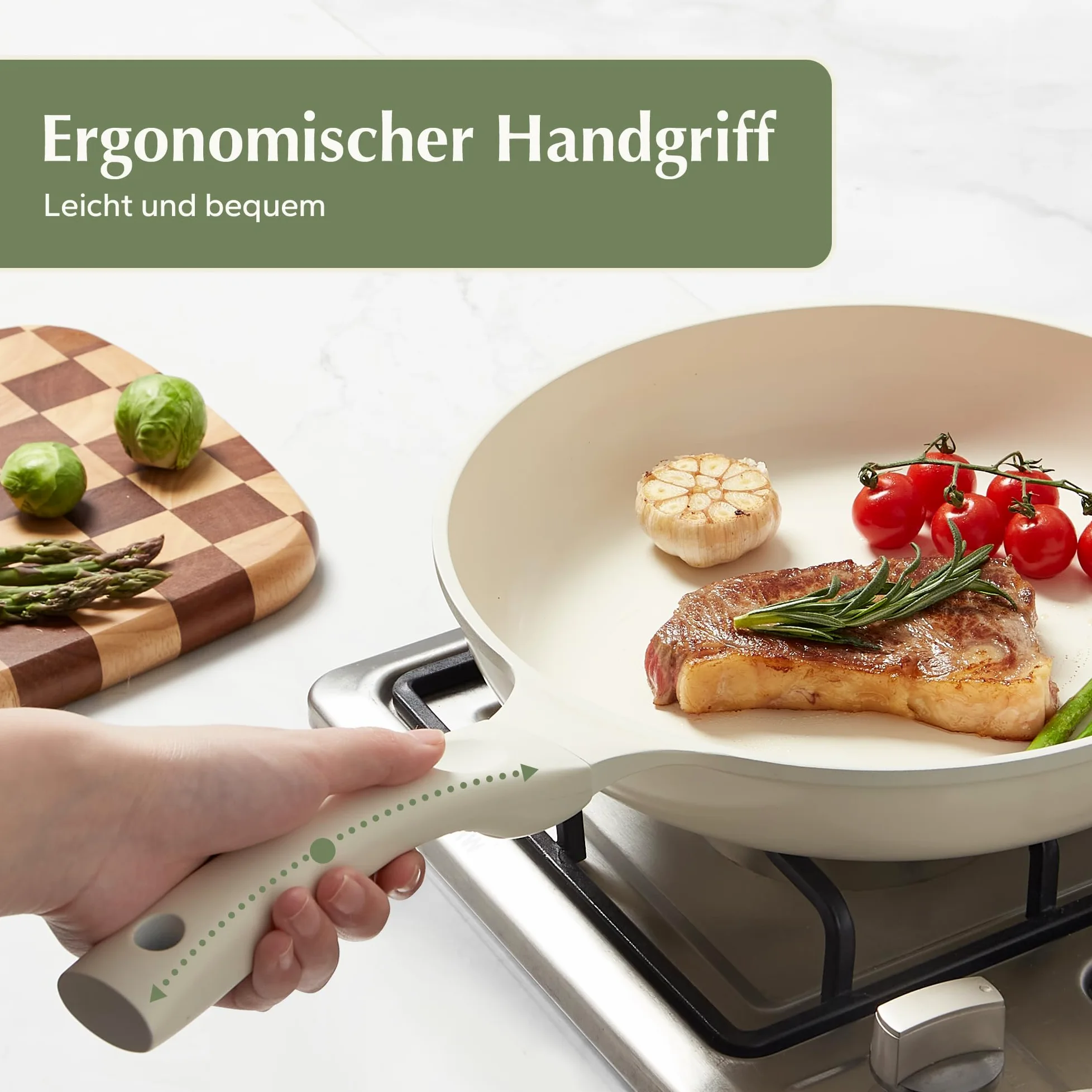 Redchef Set di 11 pentole in ceramica con coperchio in vetro - Senza PTFE - Senza PFAS - Adatto a tutti i tipi di piano cottura - Lavabile in lavastoviglie (beige)
