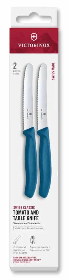 Victorinox Swiss Classic Coltello da Colazione e Pane 11 cm Acciaio Inossidabile Set 2 Pezzi Blu