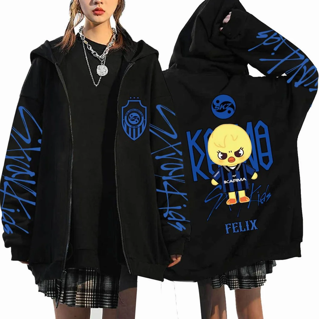 Donna Uomo Zip Up Stray-k1d Felpe con Cappuccio E-Girl Maglie Gotico Harajuku Giacche Hyunjin Han Felix Seungmin I.N Sweatshirt