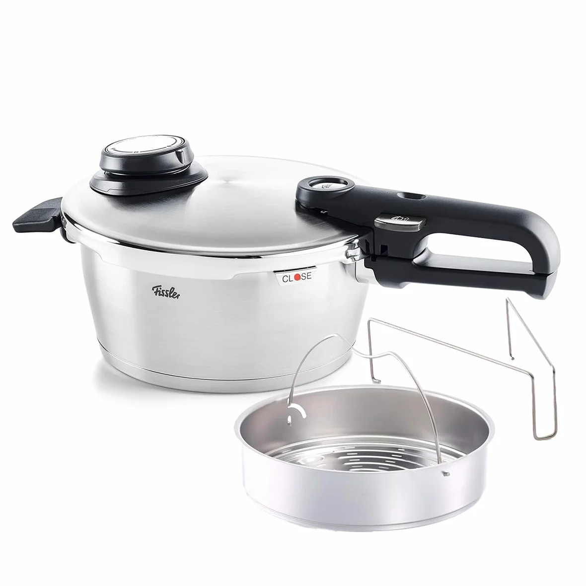 Fissler Vitavit Premium Pentola a pressione in acciaio inox 3.5 L, 22 cm, 4 livelli di cottura, incluso inserto, adatta a fornelli a induzione