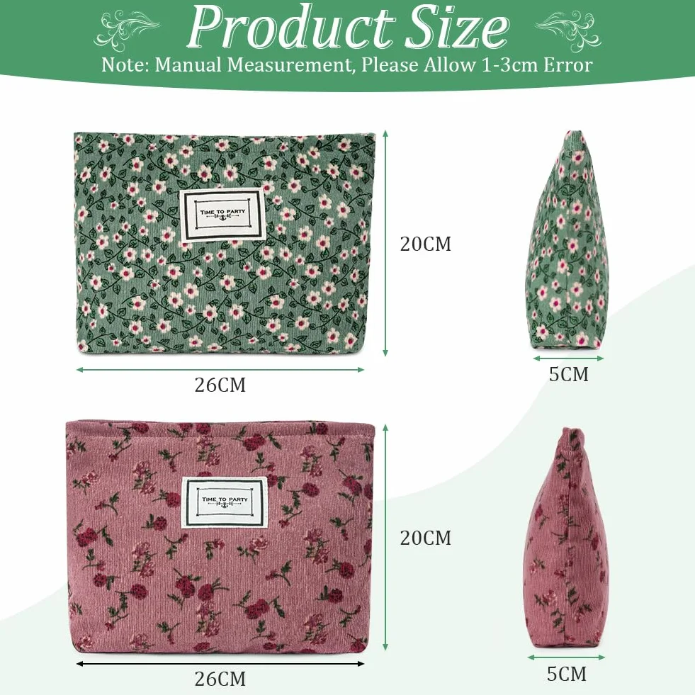 Aucuu Beauty Case da Viaggio 2 in 1 Borsa Cosmetici Donna Floreale Velluto a Coste