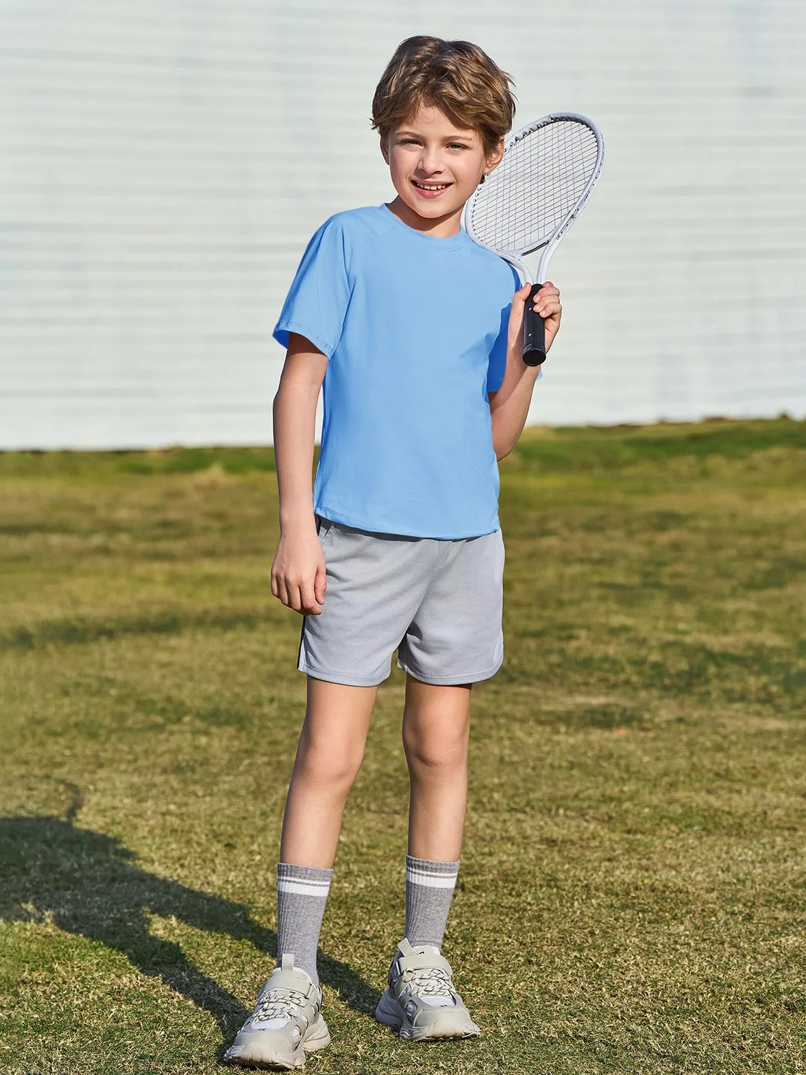 Haloumoning Maglietta da ragazzo maniche corte scollo rotondo top estivo tinta unita regular fit 5-14 anni