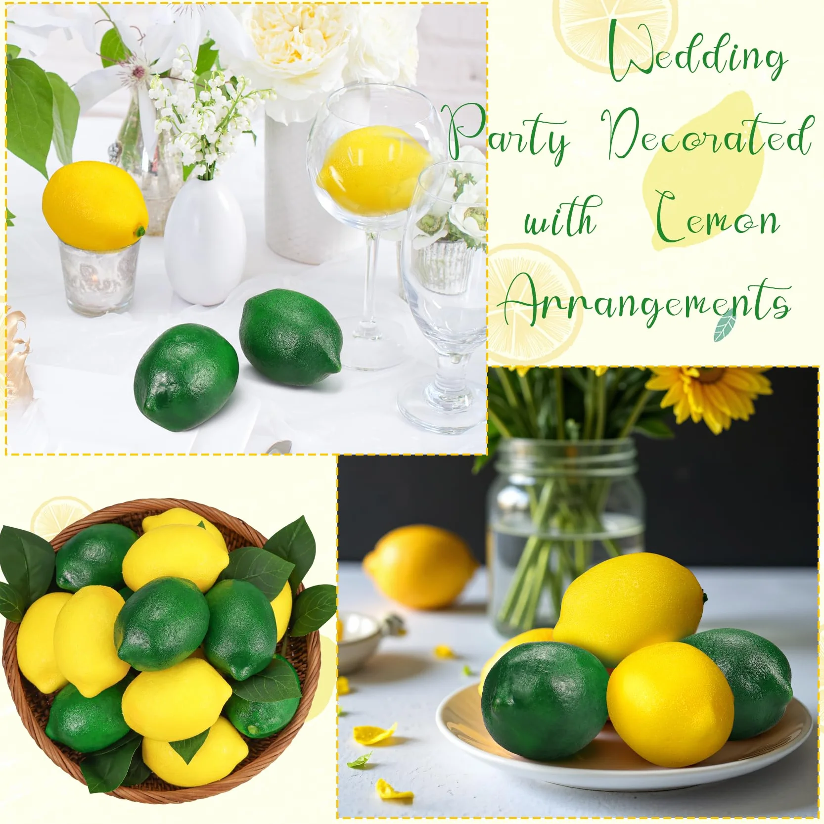 24 Pezzi Limoni e Lime Finti Decorativi con Foglie, Frutta Artificiale Realistica in Plastica per Cucina, Centrotavola Estivo