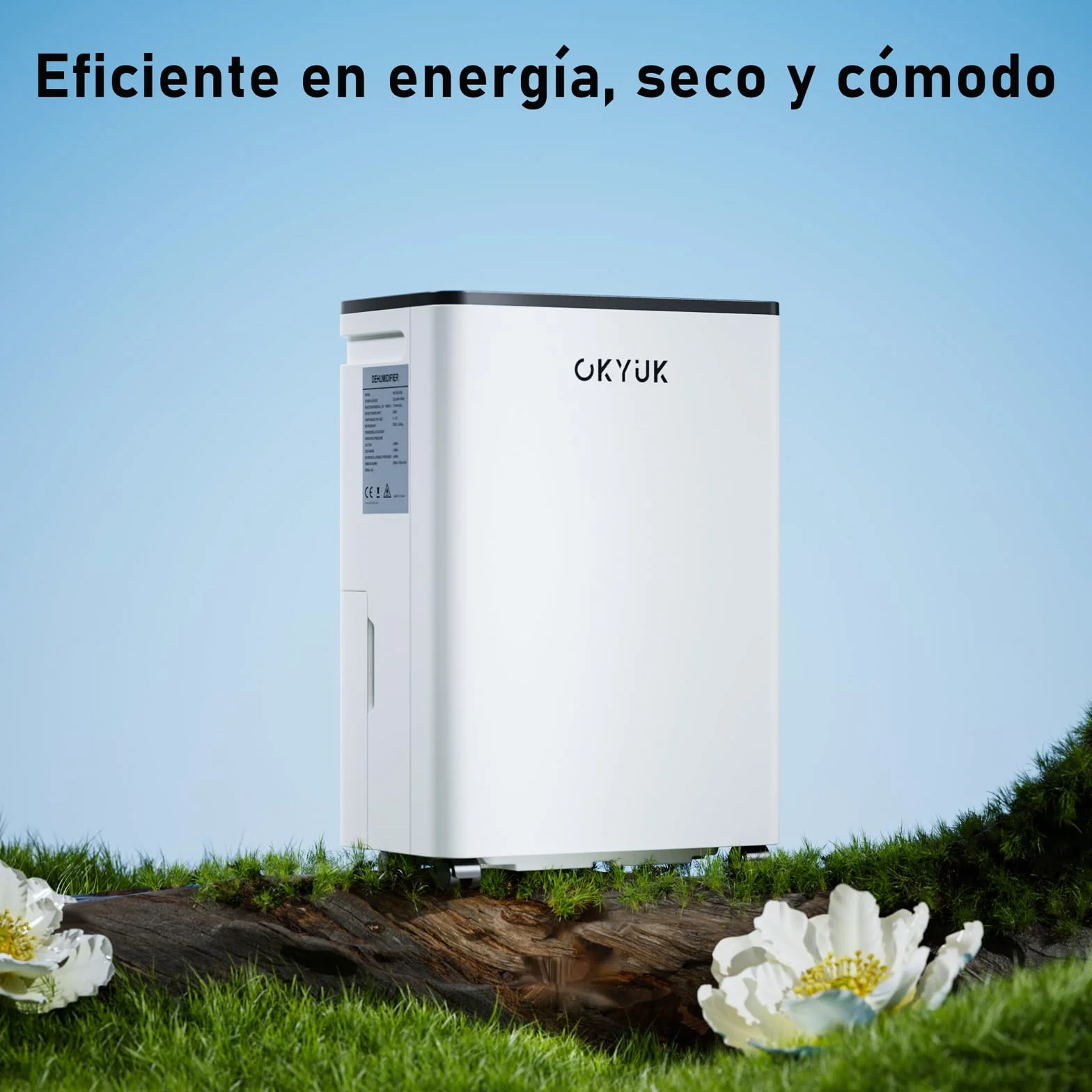 OKYUK Deumidificatore 12 litri/giorno, adatto per ambienti di circa 90 metri cubi (30 metri quadrati), Deumidificatore casa muffa, sbrinamento automatico, 32 dB, refrigerante R290, PD12R-03DE