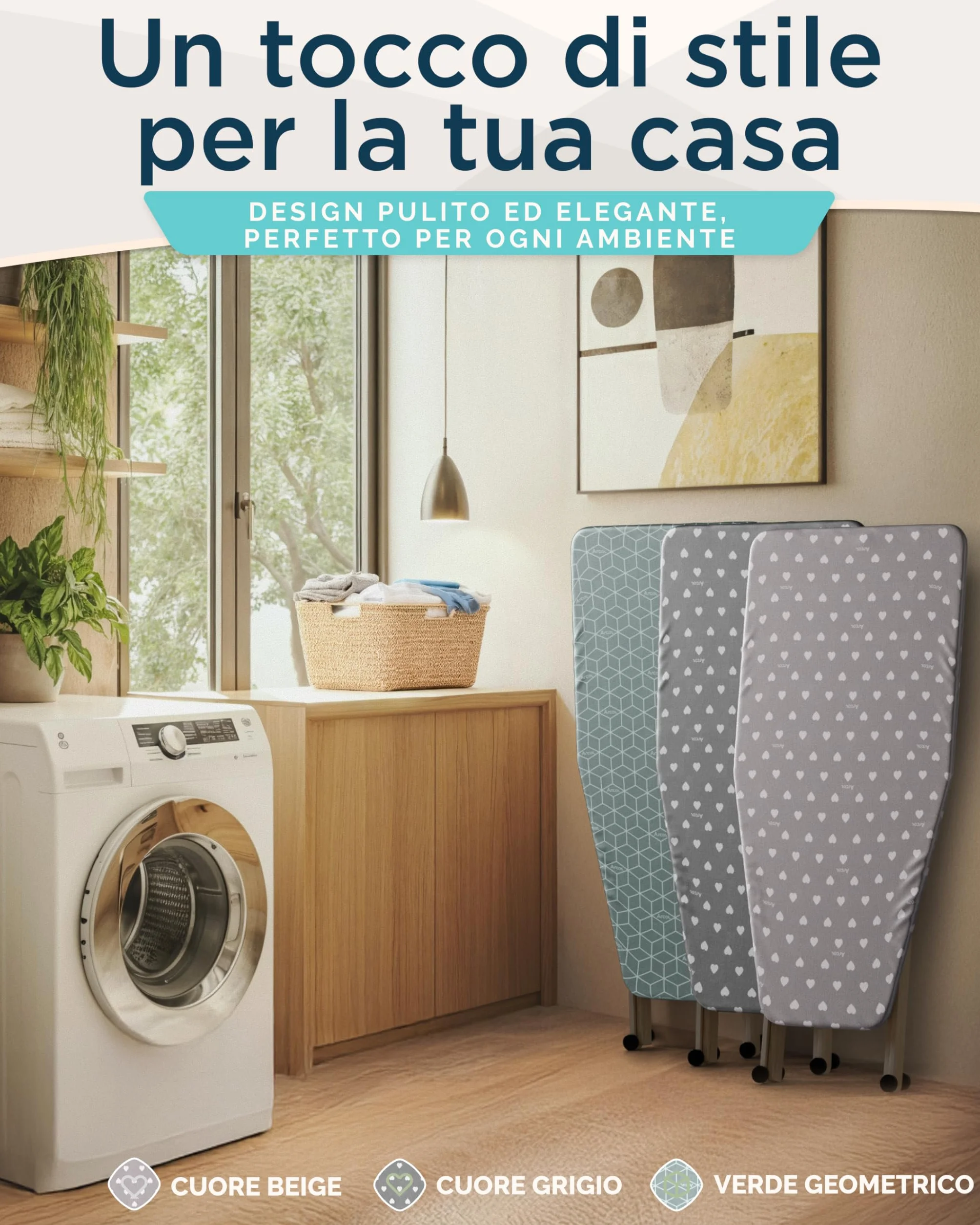 ARCOL Copriasse da Stiro ad Elastico Compatibile per Asse da Stiro Foppapedretti - Made in Italy - Ricambio Copertura asse da Stiro 100% Cotone - Telo asse da stiro (Copertina, Beige Cuori Bianchi)