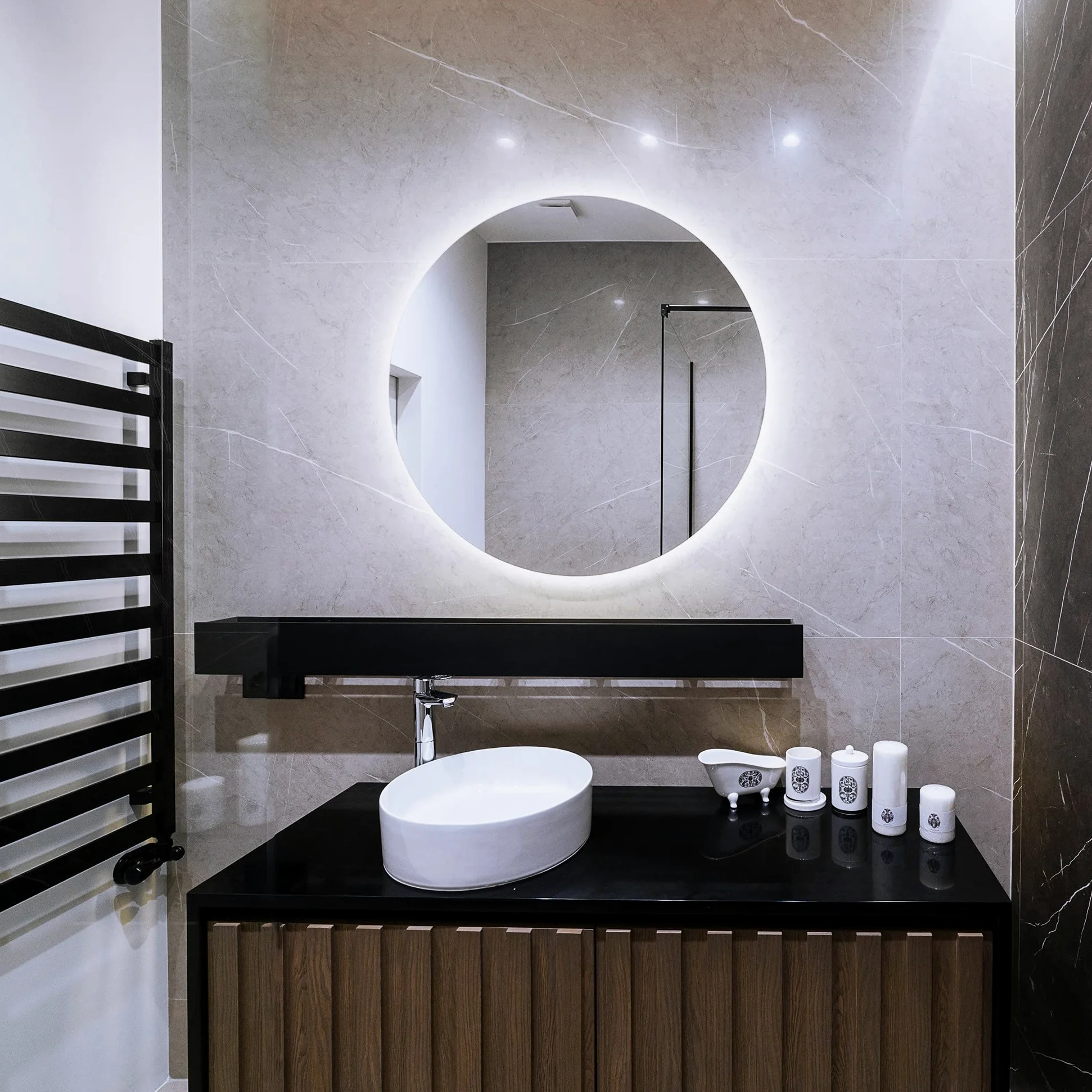 Tulup Specchio Ø 100 cm Rotondo al Bagno Vetro Temperato da Parete Salone Camera da Letto – Luce Freddo LED