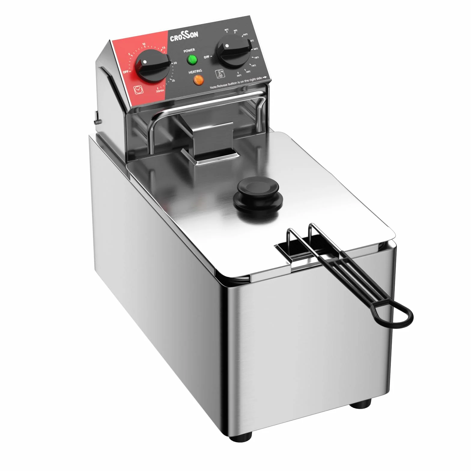 CROSSON Friggitrice Elettrica Professionale 4L 2000W Friggitrice a Olio Elettrica con Cestello e Coperchio,Riscaldamento Rapido,per Cucina Hotel Ristorante，serbatoio singolo da 4L