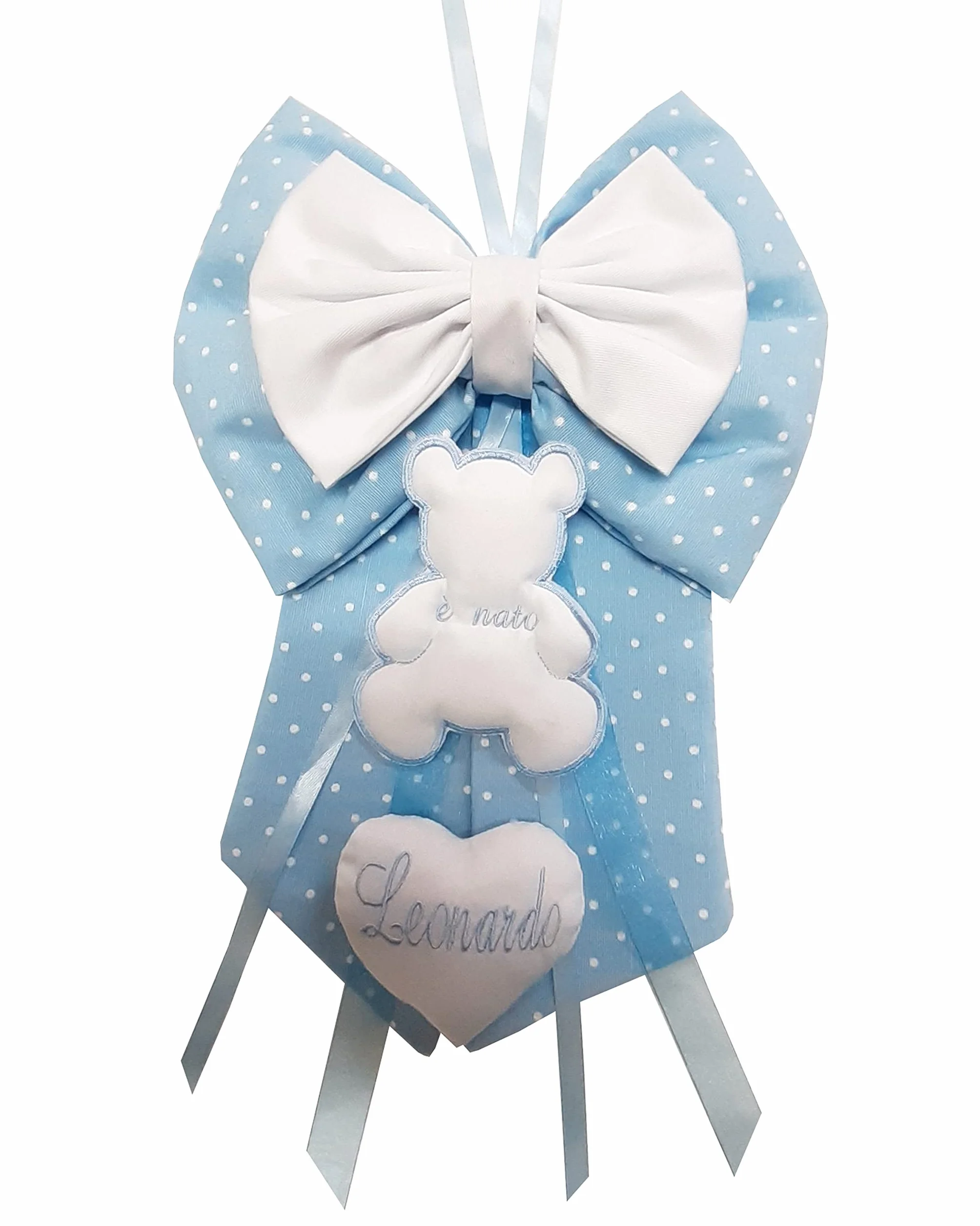 Fiocco Nascita Azzurro Personalizzato Ricamato con Orsetto Made in Italy