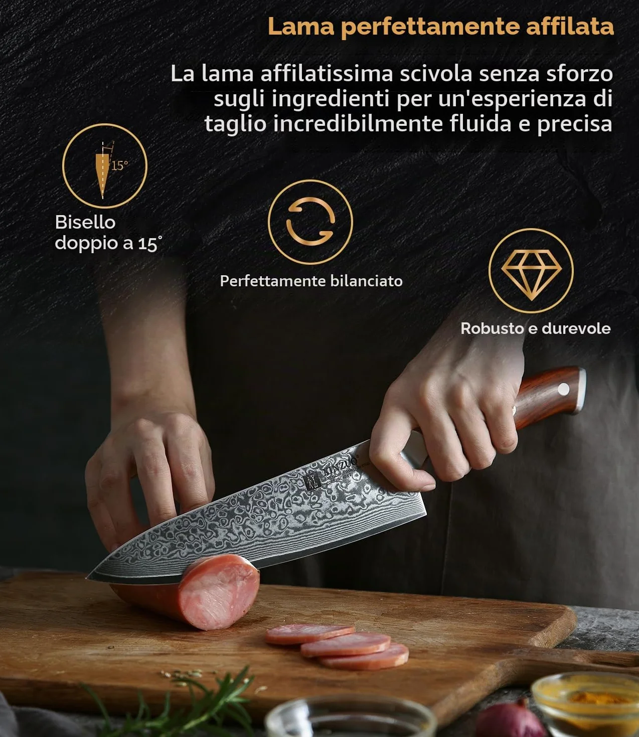 XINZUO Coltello da Chef 21cm Professionale Gyuto 10Cr15CoMoV Acciaio Damasco Manico Legno di Rosa